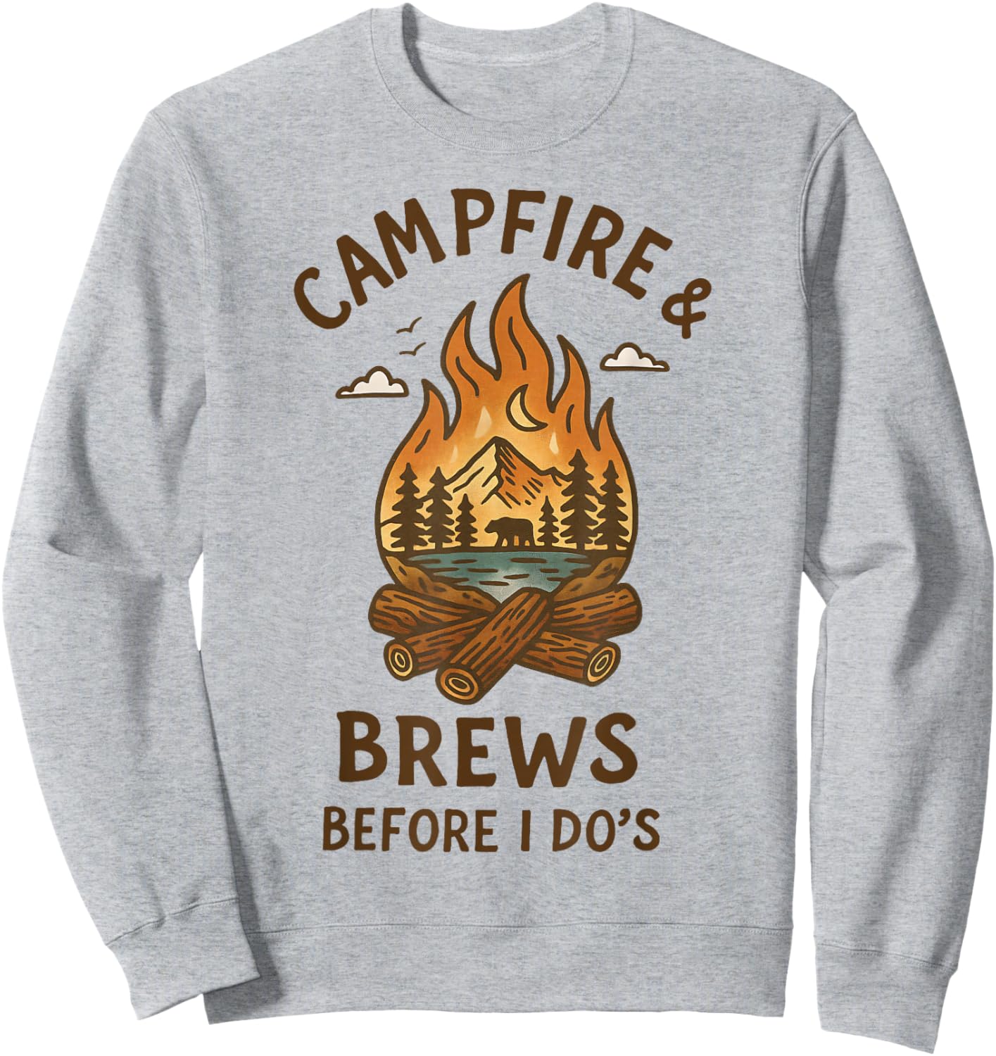 Bride Camping Bachelorette Campfire & Brews Before I Do's Sweatshirt - Sweatshirt | Ash