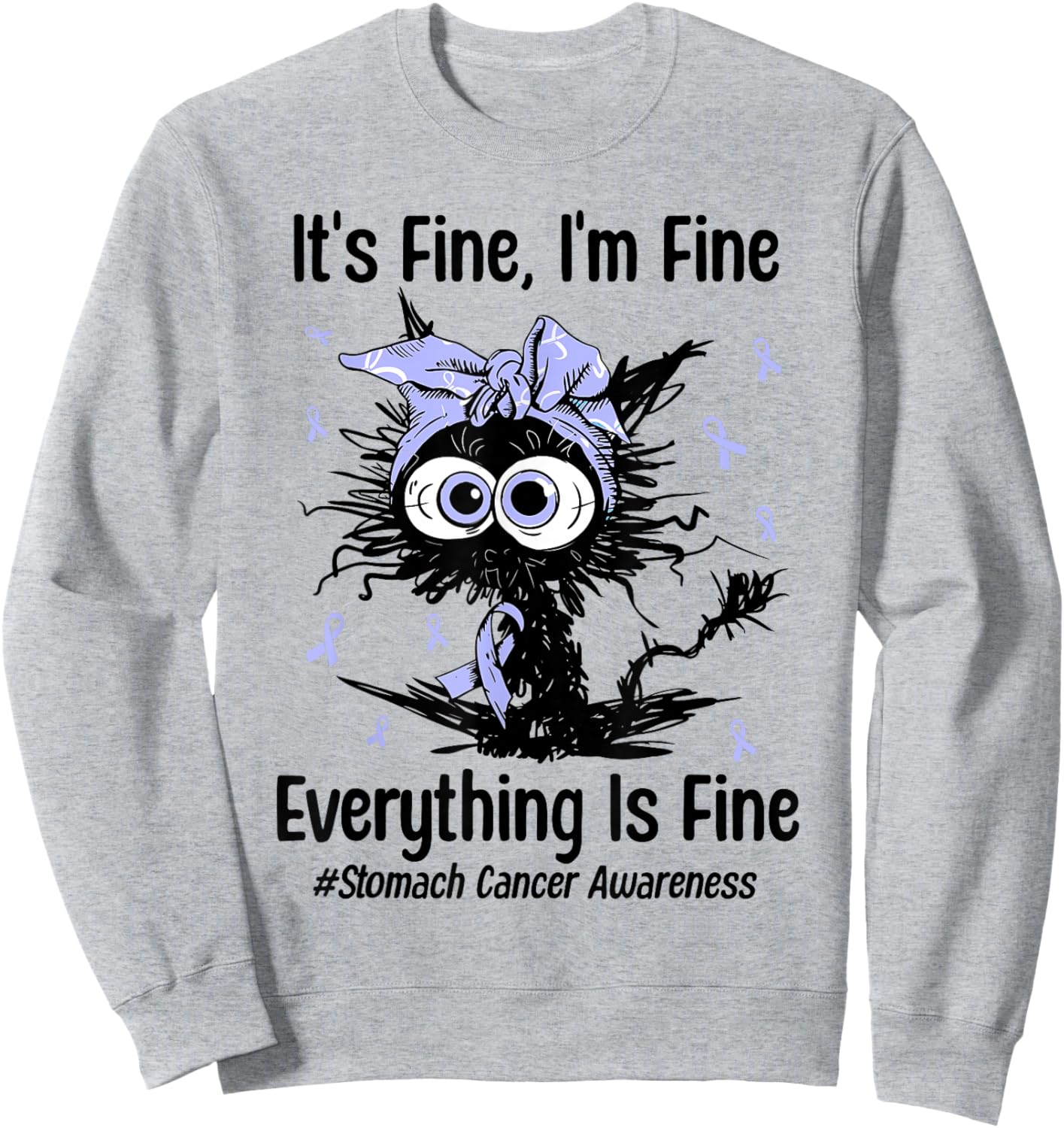 Positivity Stomach Cancer Awareness Cat Ribbon Periwinkle Sweatshirt - Sweatshirt | Ash