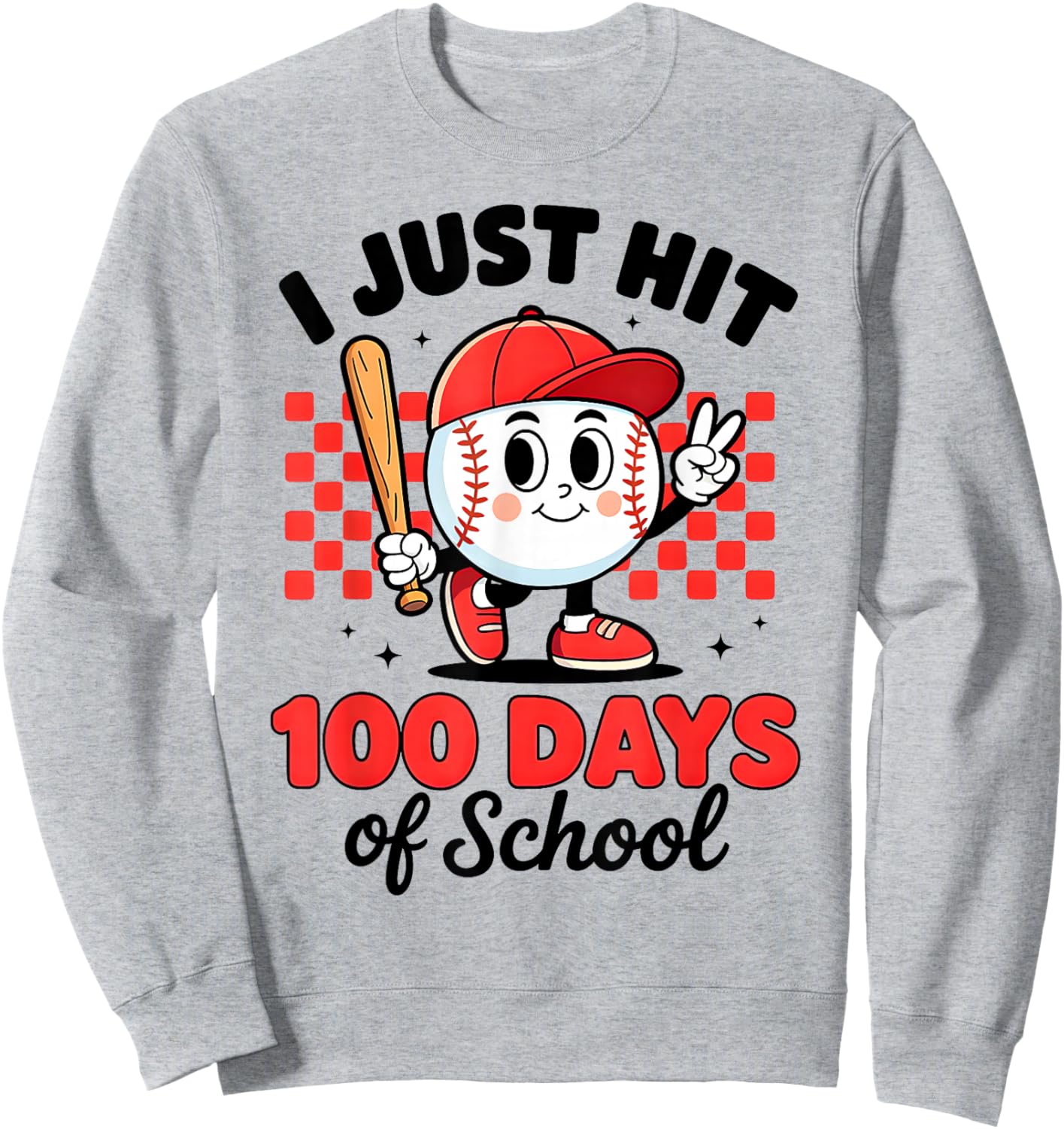 I Just Hit 100 Days of School Baseball 100th Day Boys Kids Sweatshirt - Sweatshirt | Ash