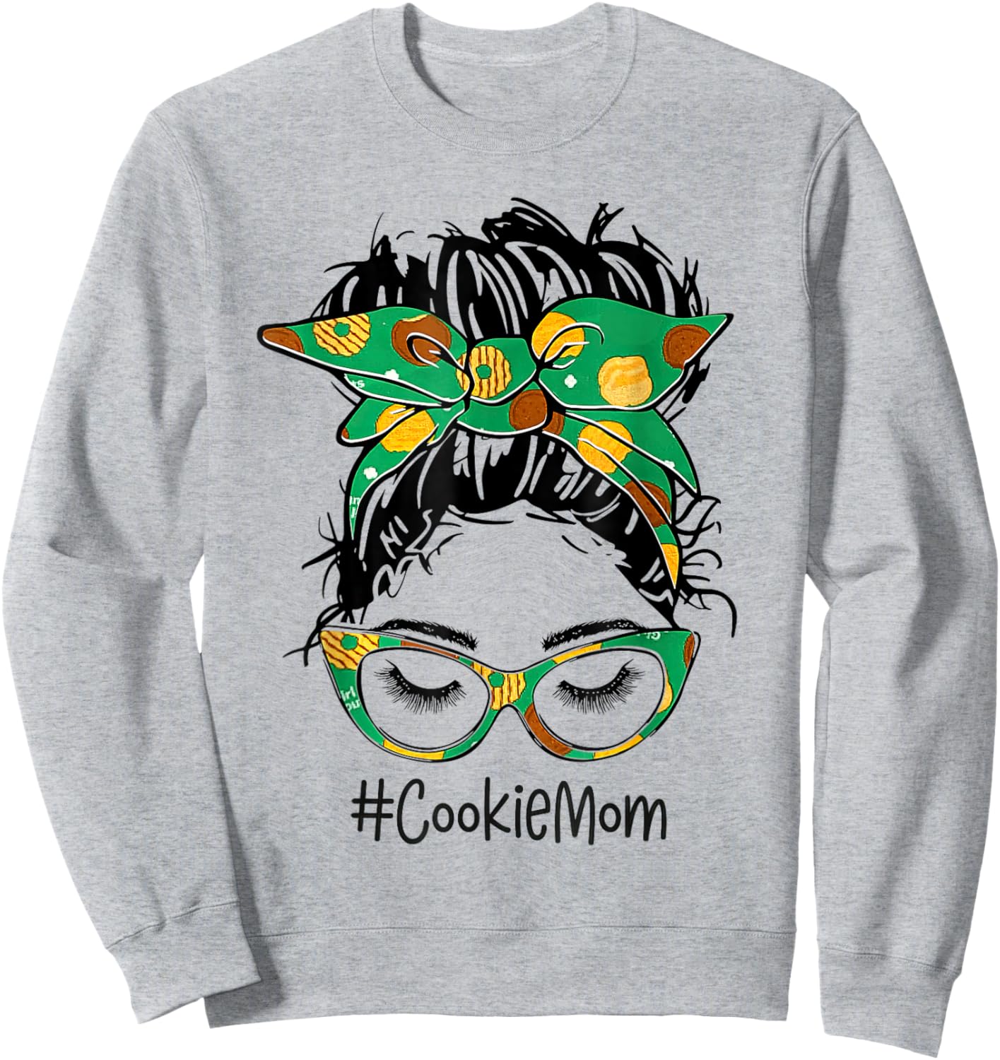 Scout Cookie Mom Girls Momlife Messy Bun Sunglasses Sweatshirt - Sweatshirt | Ash