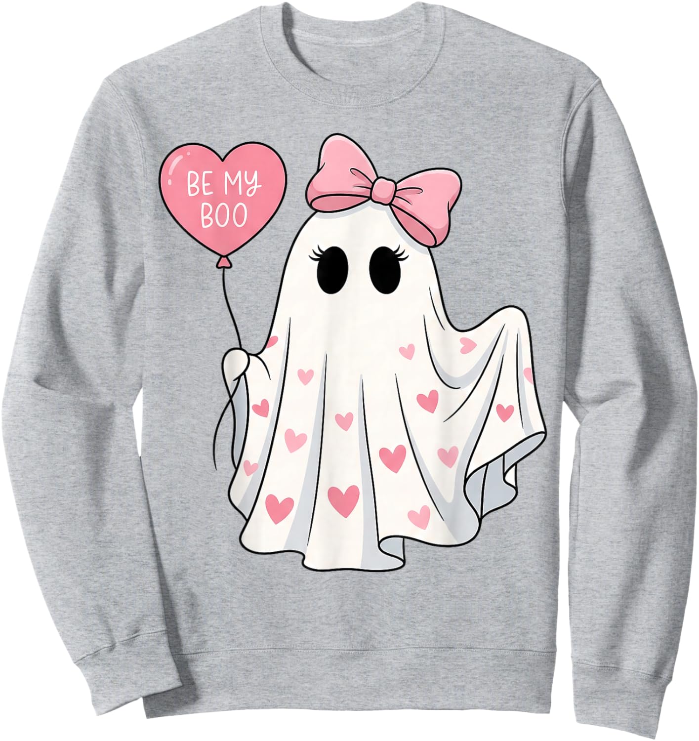 Be My Boo Cute Ghost Pink Bow and Hearts Valenween Sweatshirt - Sweatshirt | Ash