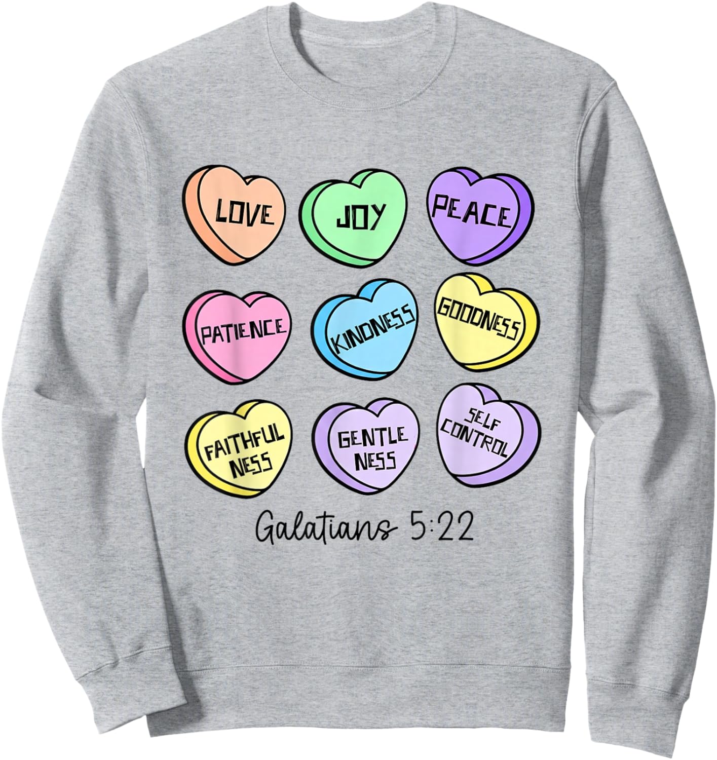 Love Joy Peace Christian Valentines Candy Heart Bible Verse Sweatshirt - Sweatshirt | Ash