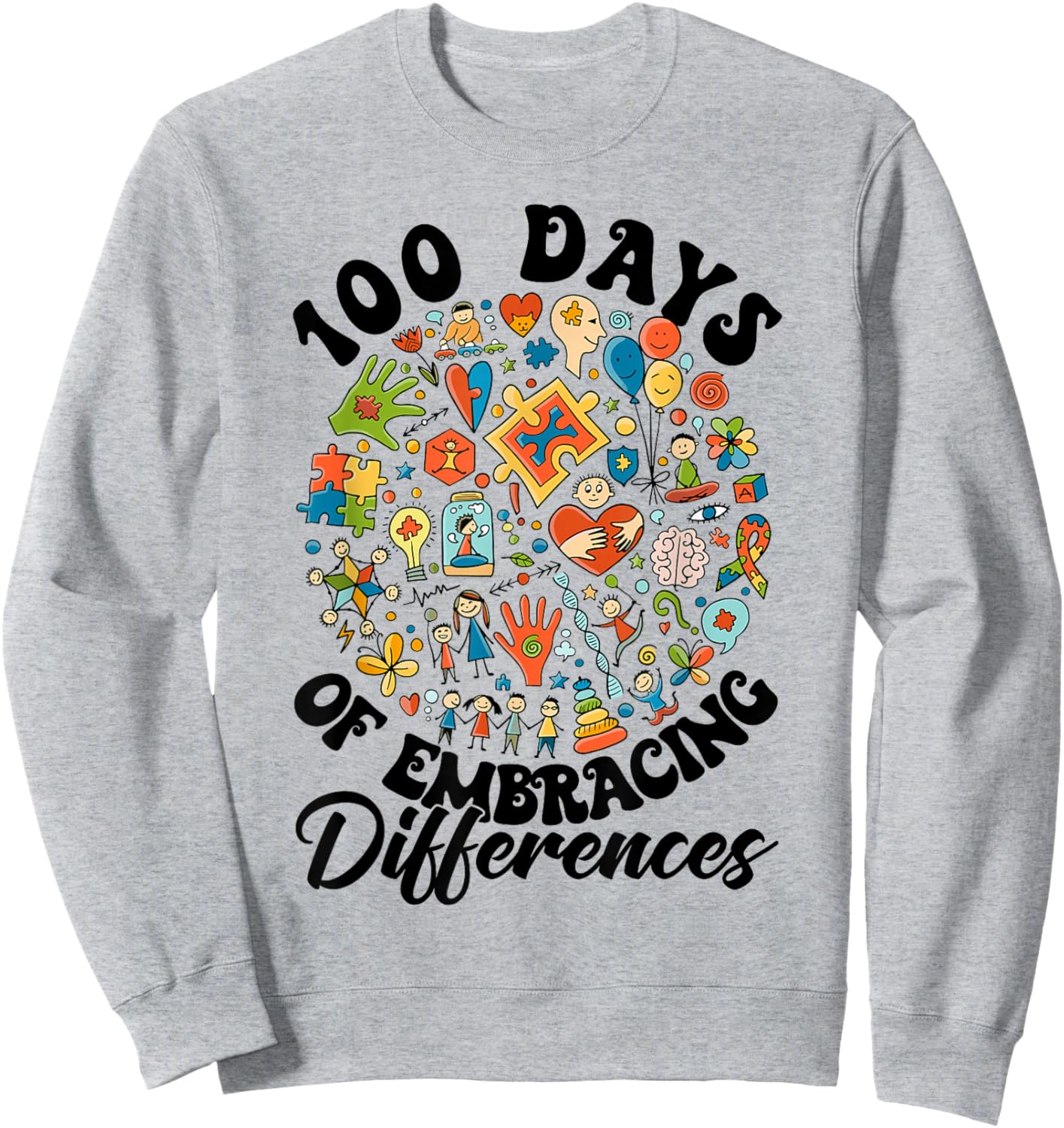 Embrace Differences 100 Days of School Autism Awareness Kids Sweatshirt - Sweatshirt | Ash