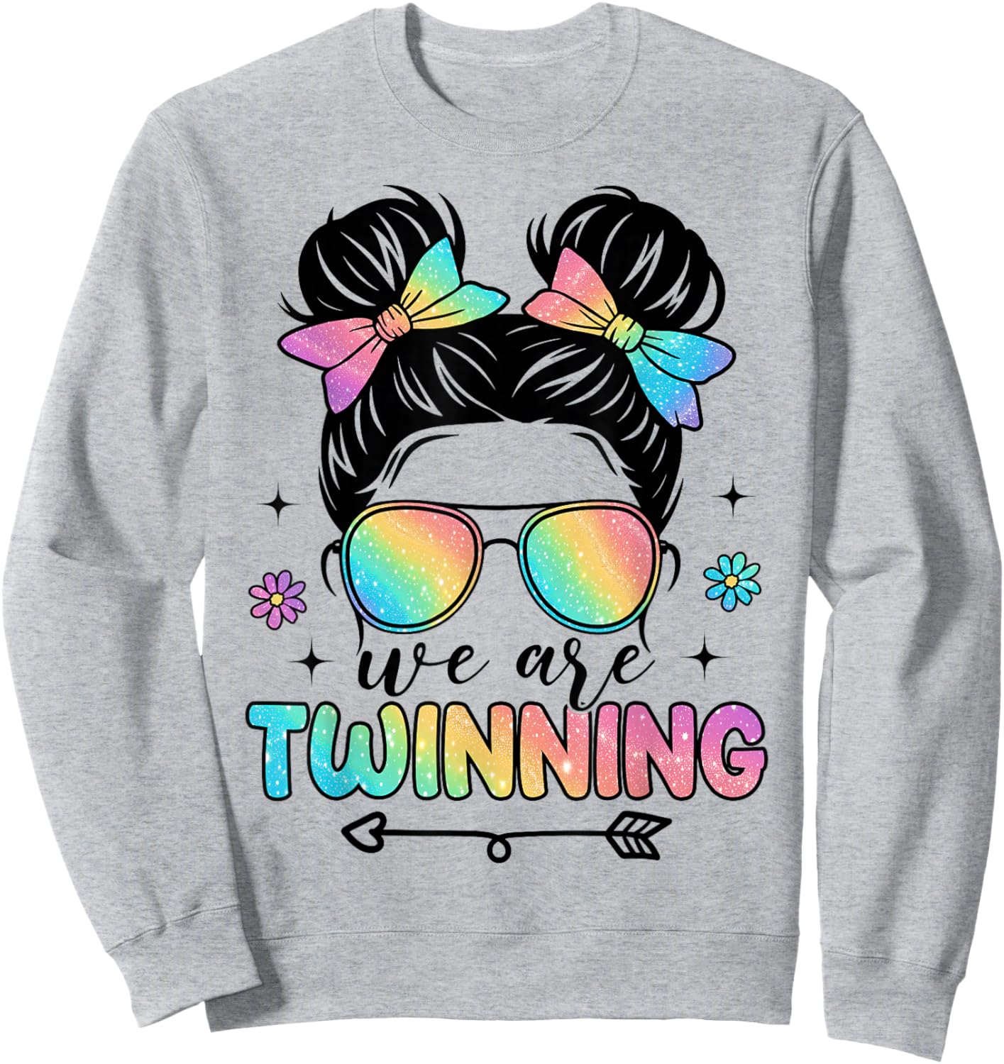 We're Twinning with My Bestie Messy Bun Twin Day Spirit Week Sweatshirt - Sweatshirt | Ash