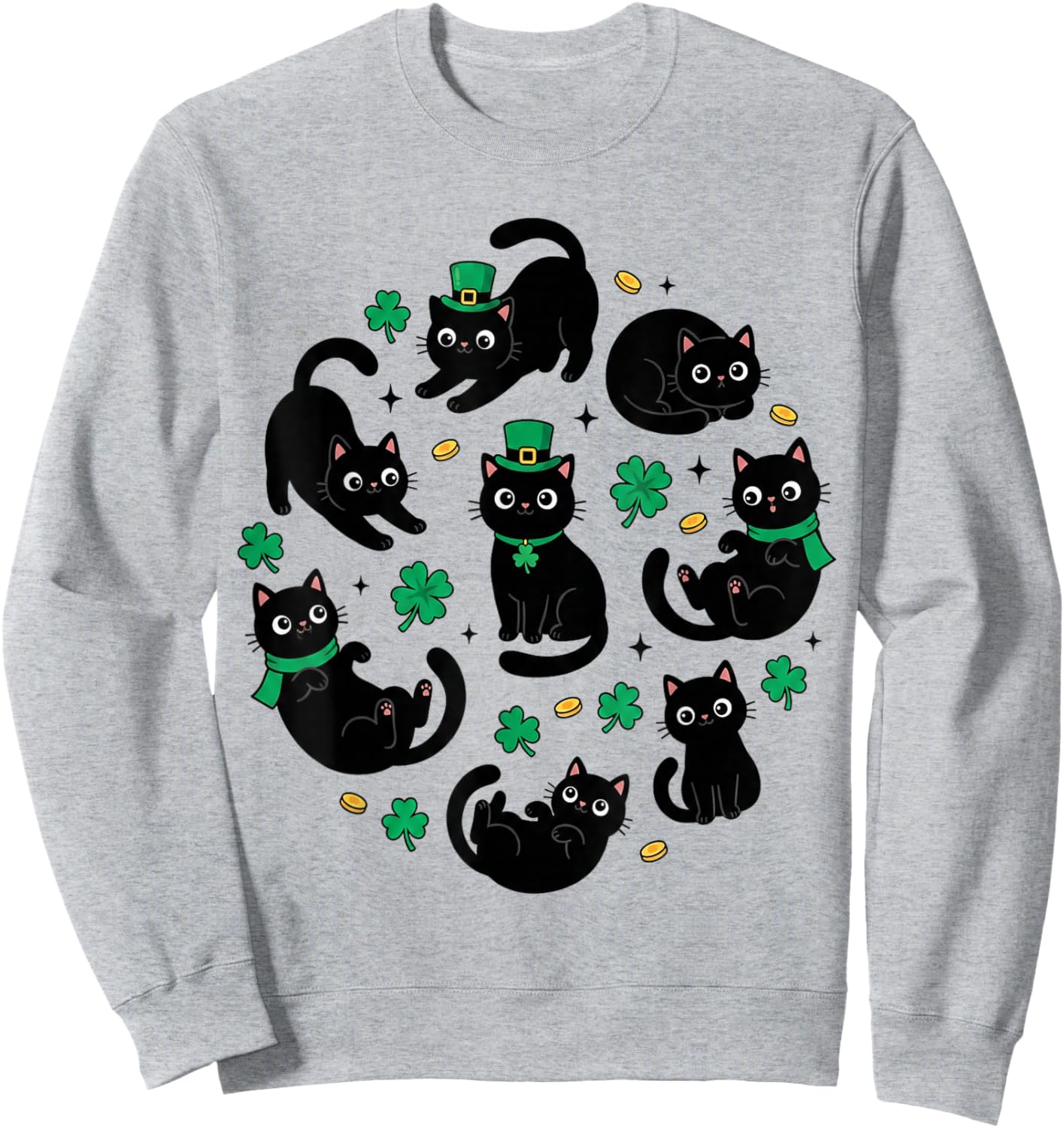 Cute Cats St. Patrick Black Cat Shamrock Kitty Irish Sweatshirt - Sweatshirt | Ash