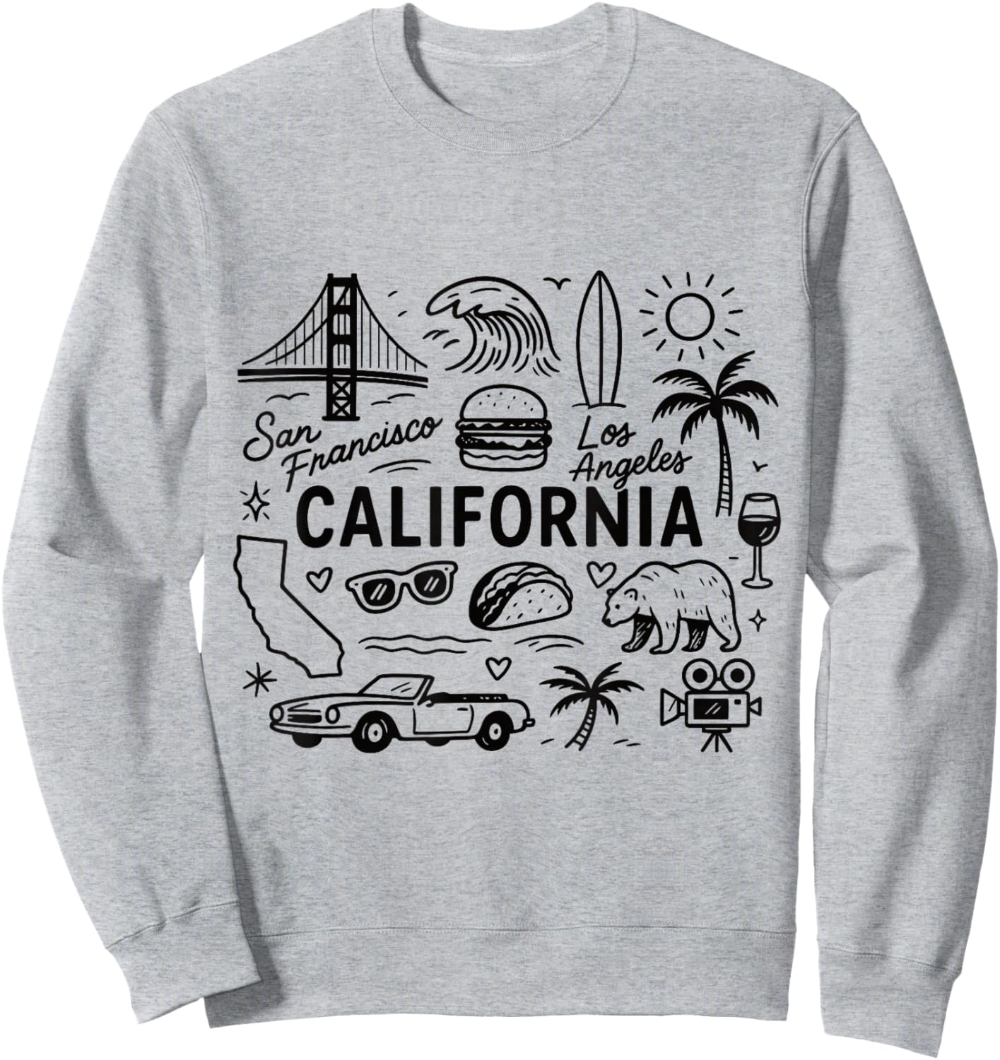 California USA State Symbols Vintage Souvenir Cute Doodle Sweatshirt - Sweatshirt | Ash
