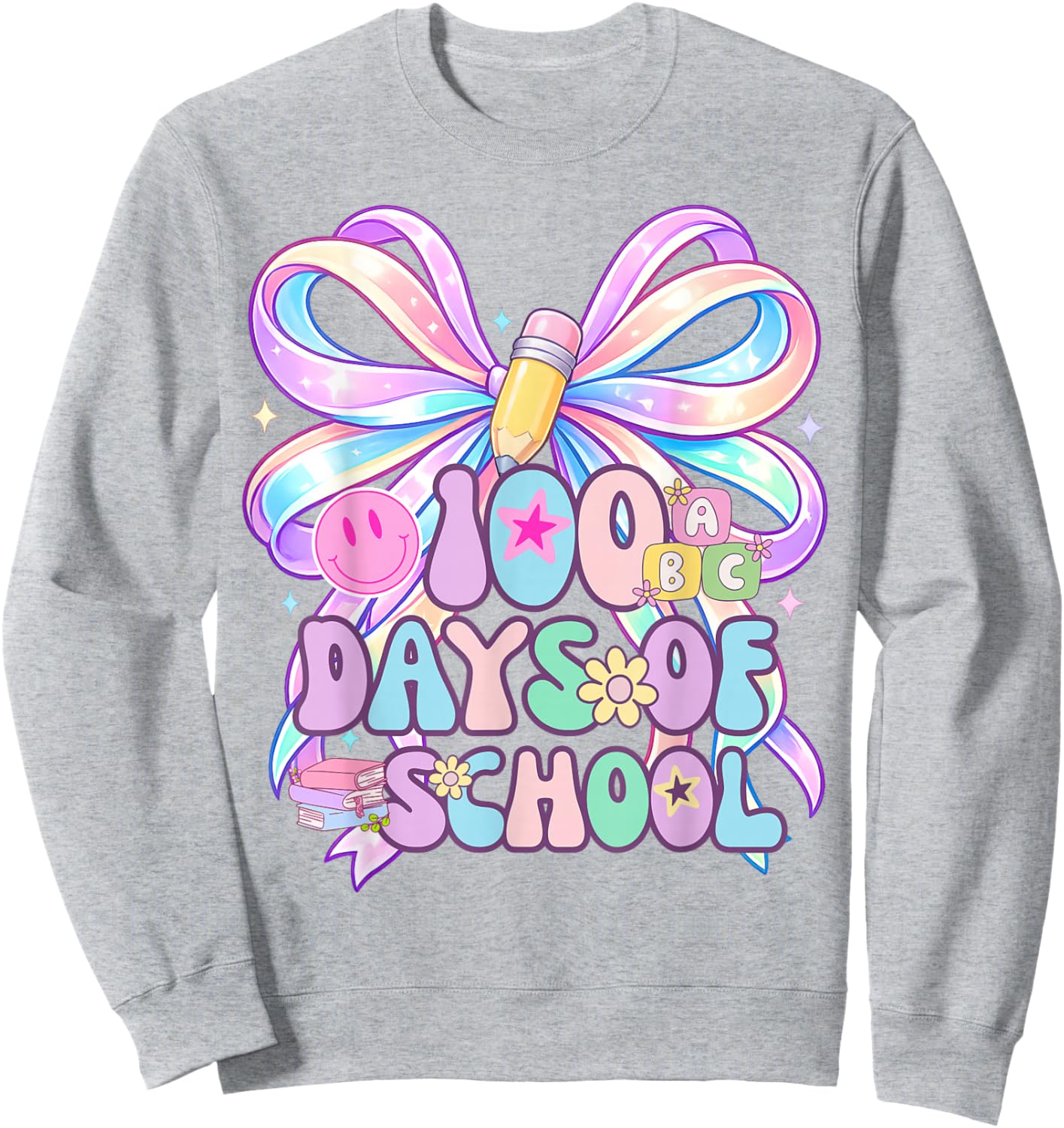 100 Days of School Coquette Bow 100th Day for Girls Teachers Sweatshirt - Sweatshirt | Ash