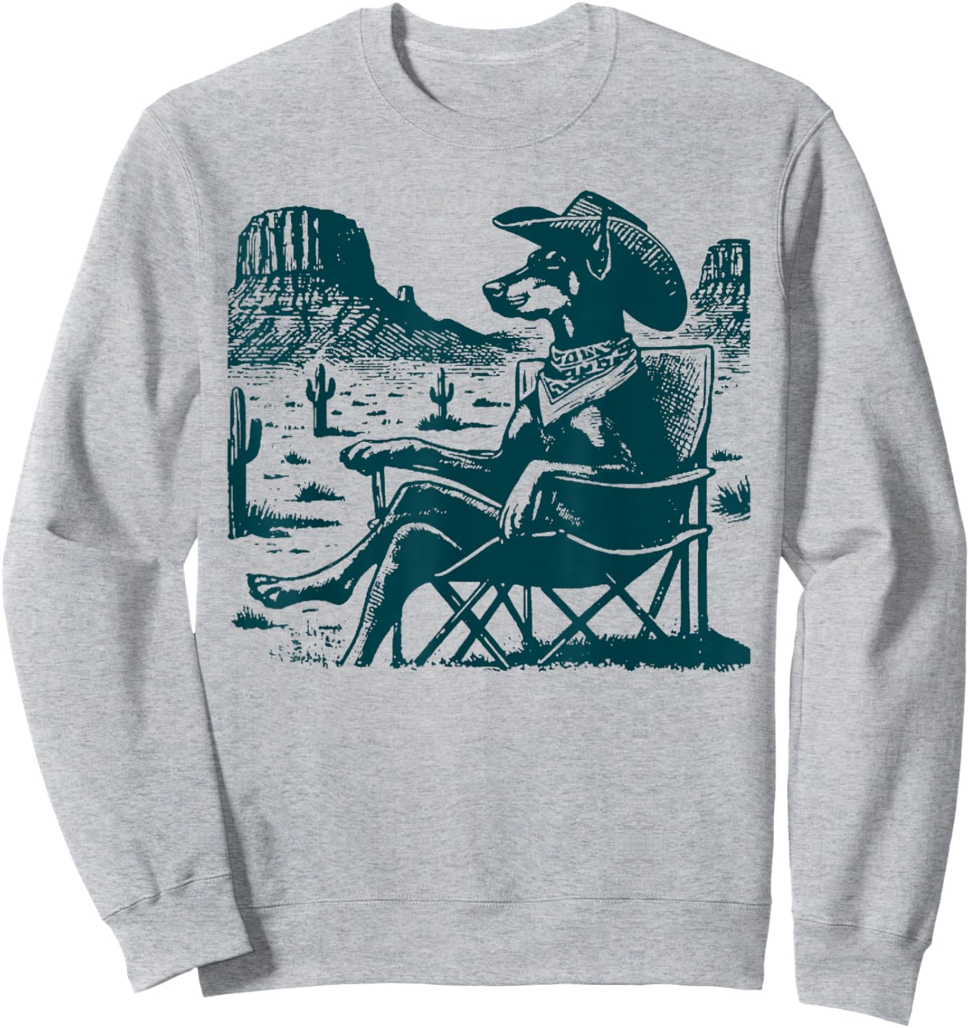 Vintage Doberman UFO Western Cowboy Funny Dog Relaxing Meme Sweatshirt - Sweatshirt | Ash