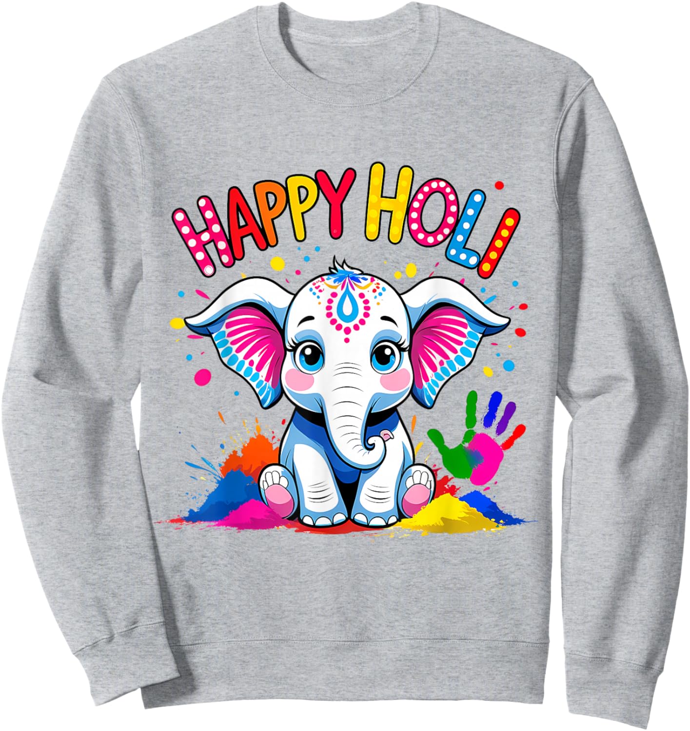Happy Holi Kids Boys Toddler Girl India Hindu Color Elephant Sweatshirt - Sweatshirt | Ash