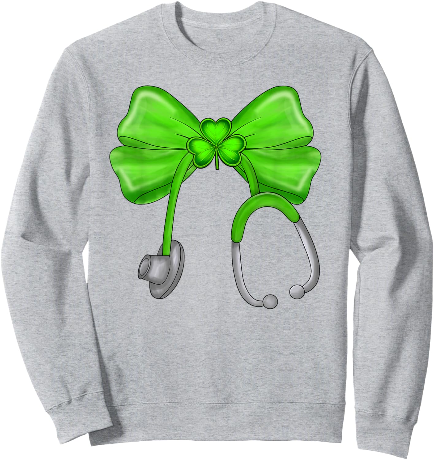 Irish Nurse Stethoscope Scrub Coquette Bow St Patricks Day Sweatshirt - Sweatshirt | Ash