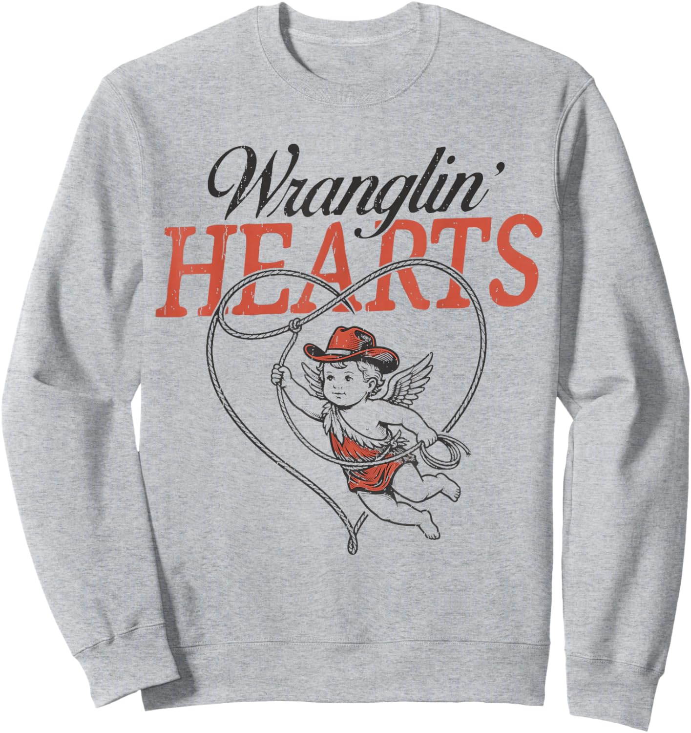 Wranglin' Hearts Cowboy Cupid Valentines Sweatshirt - Sweatshirt | Ash