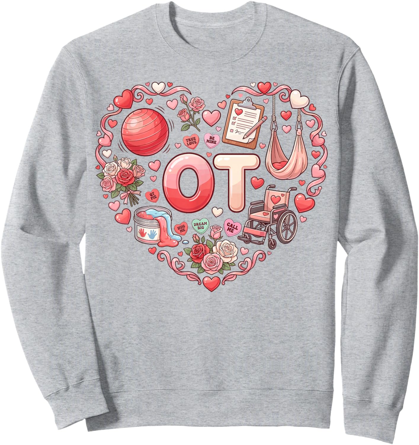 Groovy Occupational Therapy Valentines ot Conversation Heart Sweatshirt - Sweatshirt | Ash