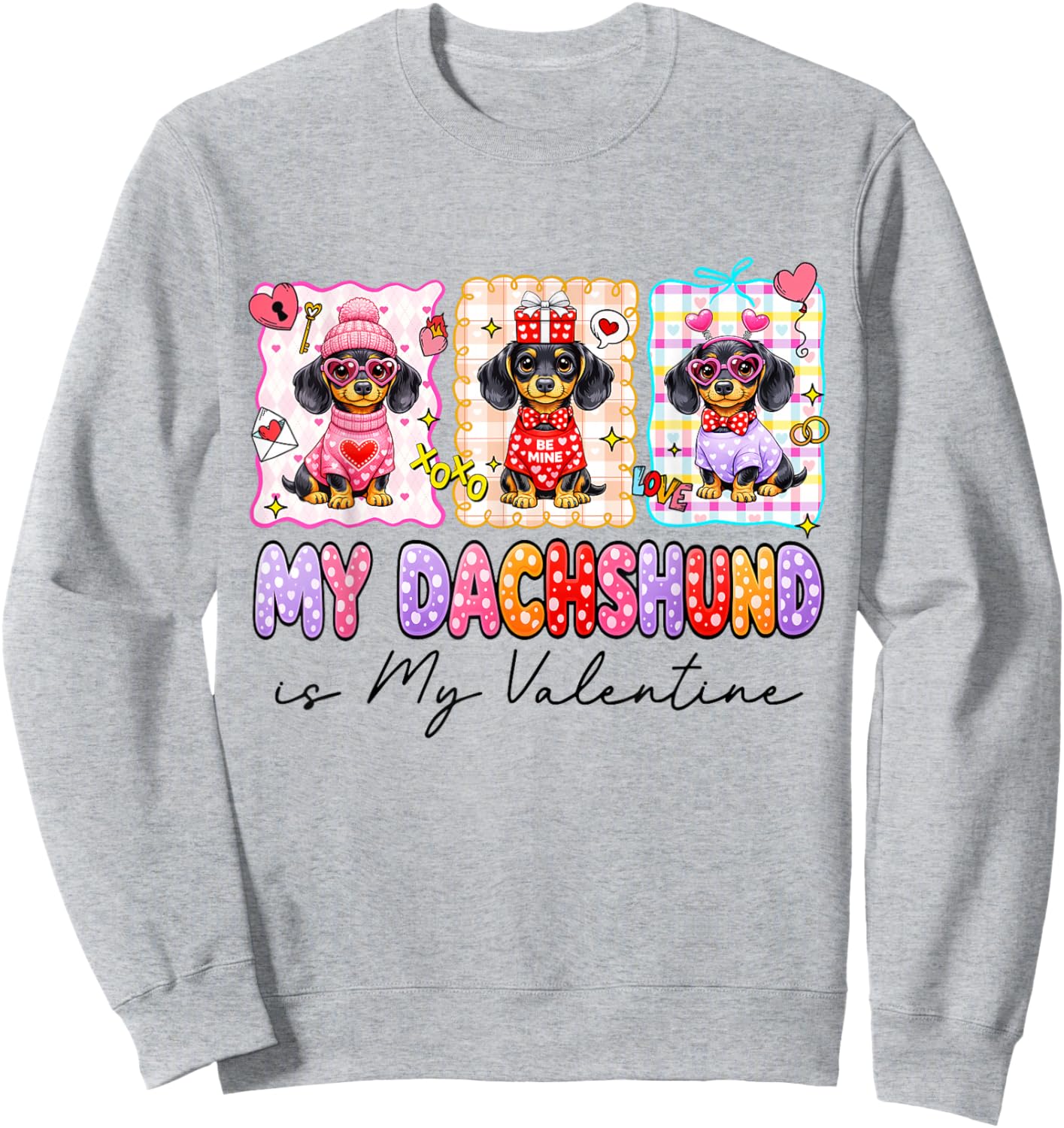 Dachshund is My Valentine Coquette Heart Retro Dog Love Cute Sweatshirt - Sweatshirt | Ash
