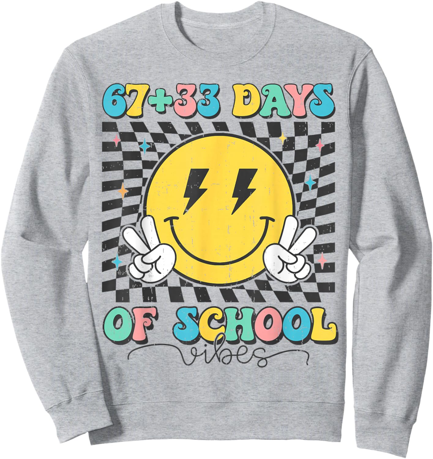 Retro Groovy 67 +33 Days of School 100th Day Kids Boys Girls Sweatshirt - Sweatshirt | Ash