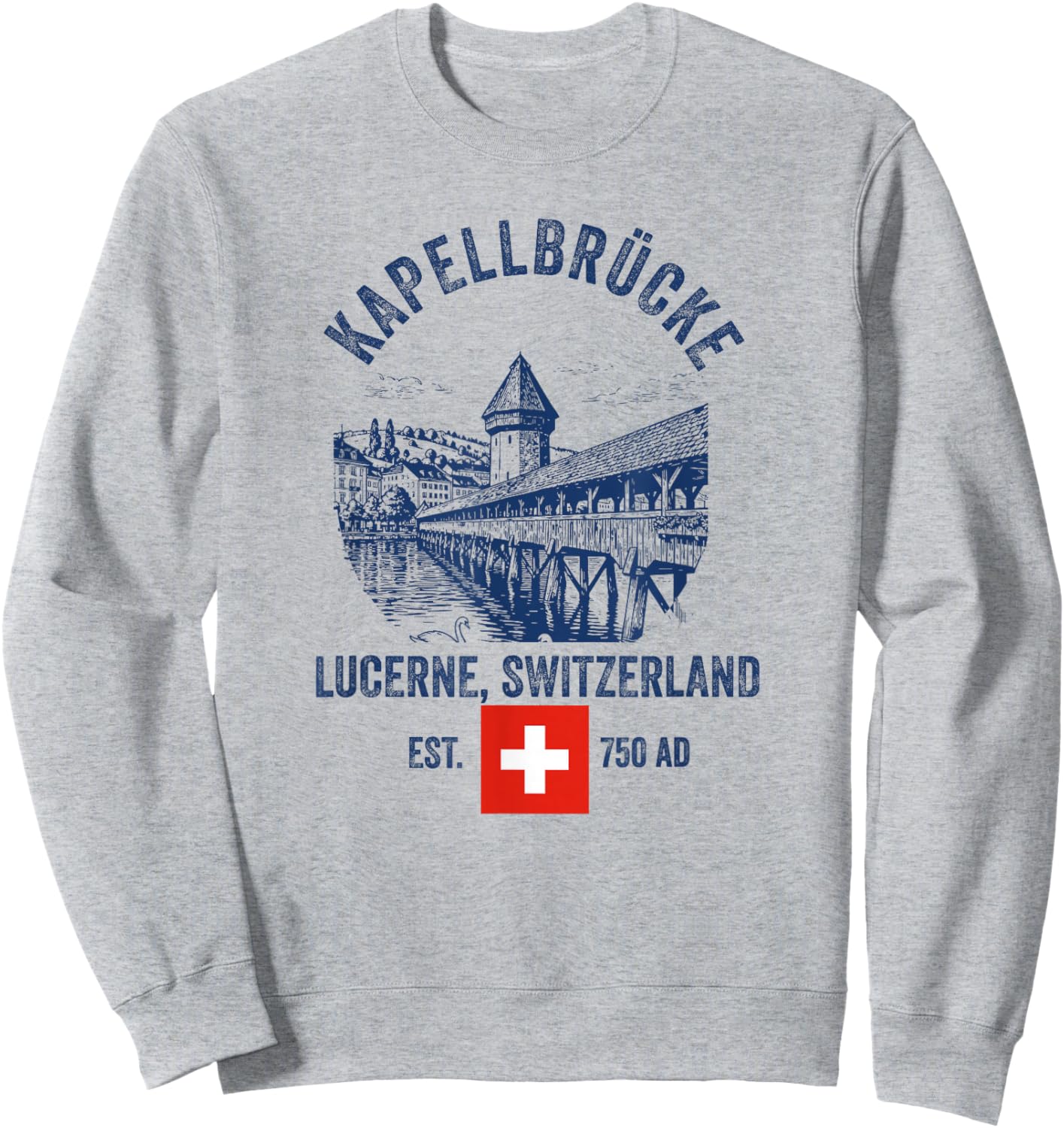 Lucerne Switzerland Flag Skyline Souvenir Bridge Chapel Sweatshirt - Sweatshirt | Ash