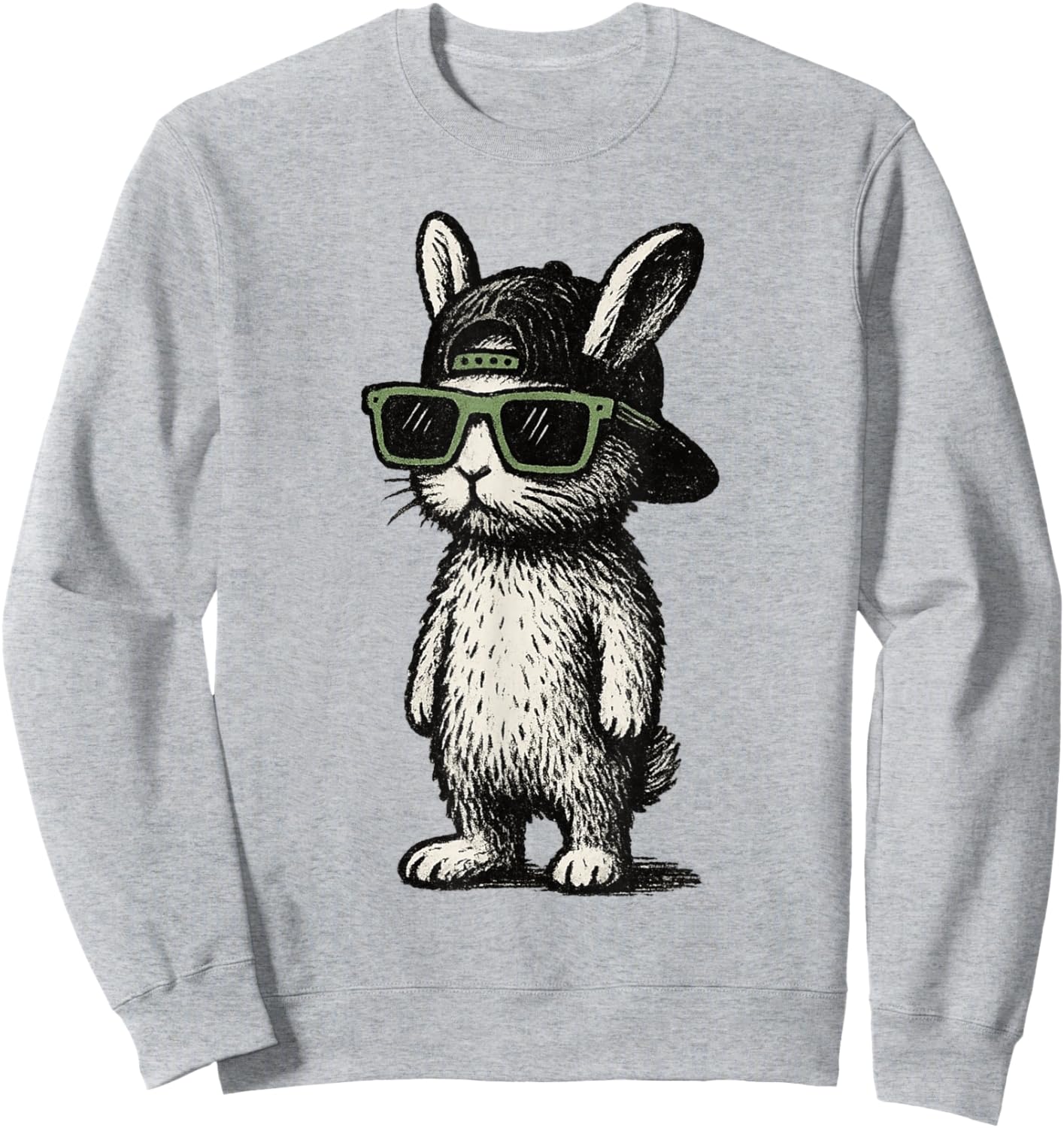 Bunny Face with Sunglasses Cap Easter Day for Boys Men Kids Sweatshirt - Sweatshirt | Ash