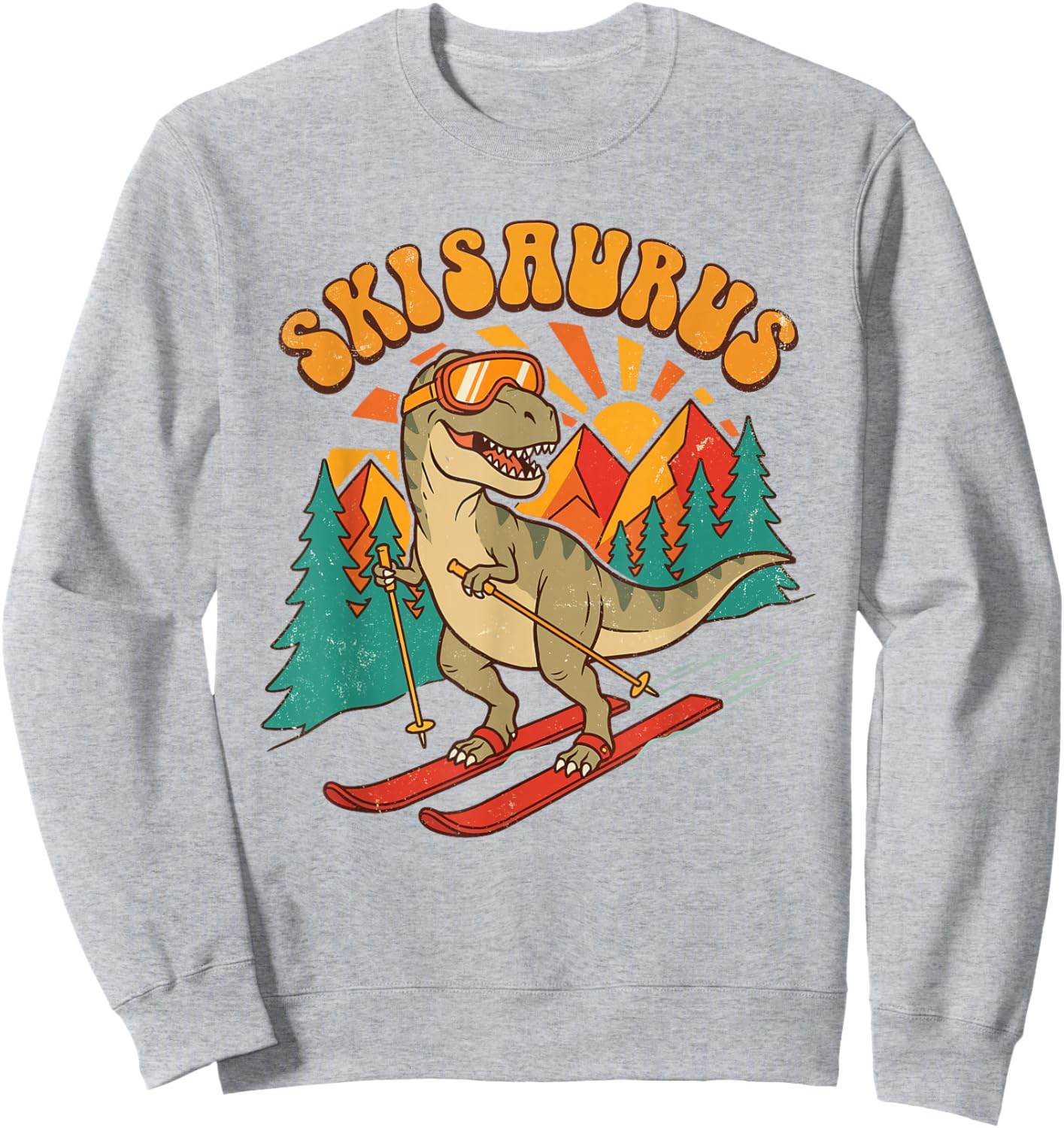 Skisaurus Skiing Dinosaur Vintage Winter Sports Sweatshirt - Sweatshirt | Ash