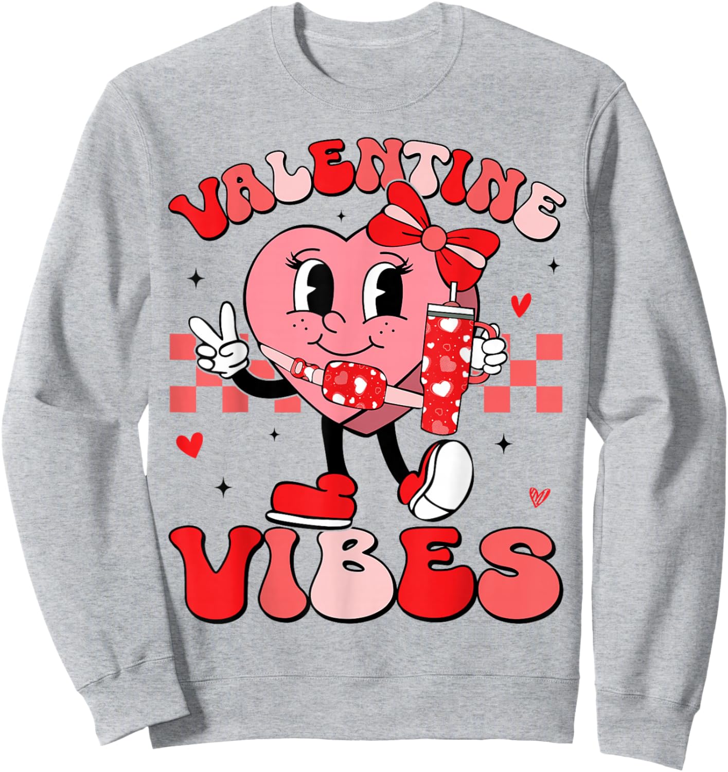 Valentine Vibes Groovy Valentines Day Shirt Women Girls Kids Sweatshirt - Sweatshirt | Ash