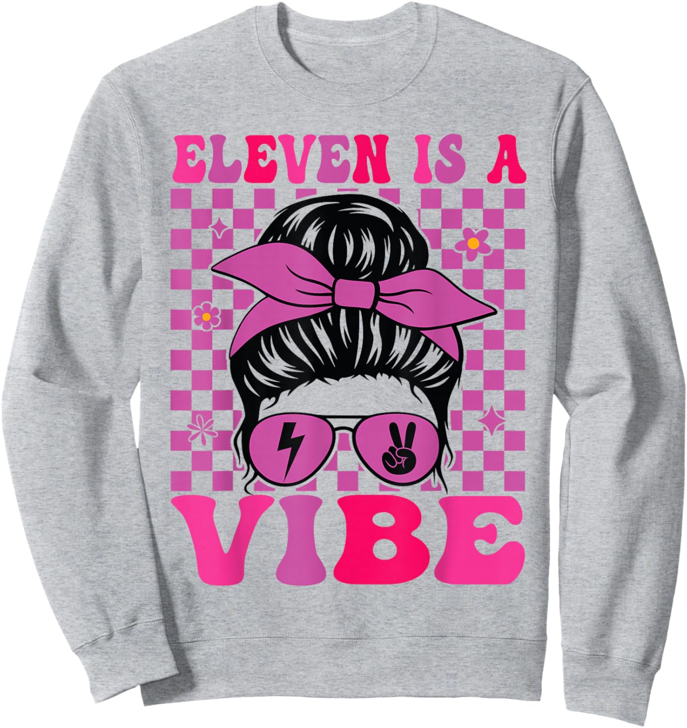 Eleven is a Vibe 11th Birthday Girls Groovy 11 Years Old Sweatshirt - Sweatshirt | Ash