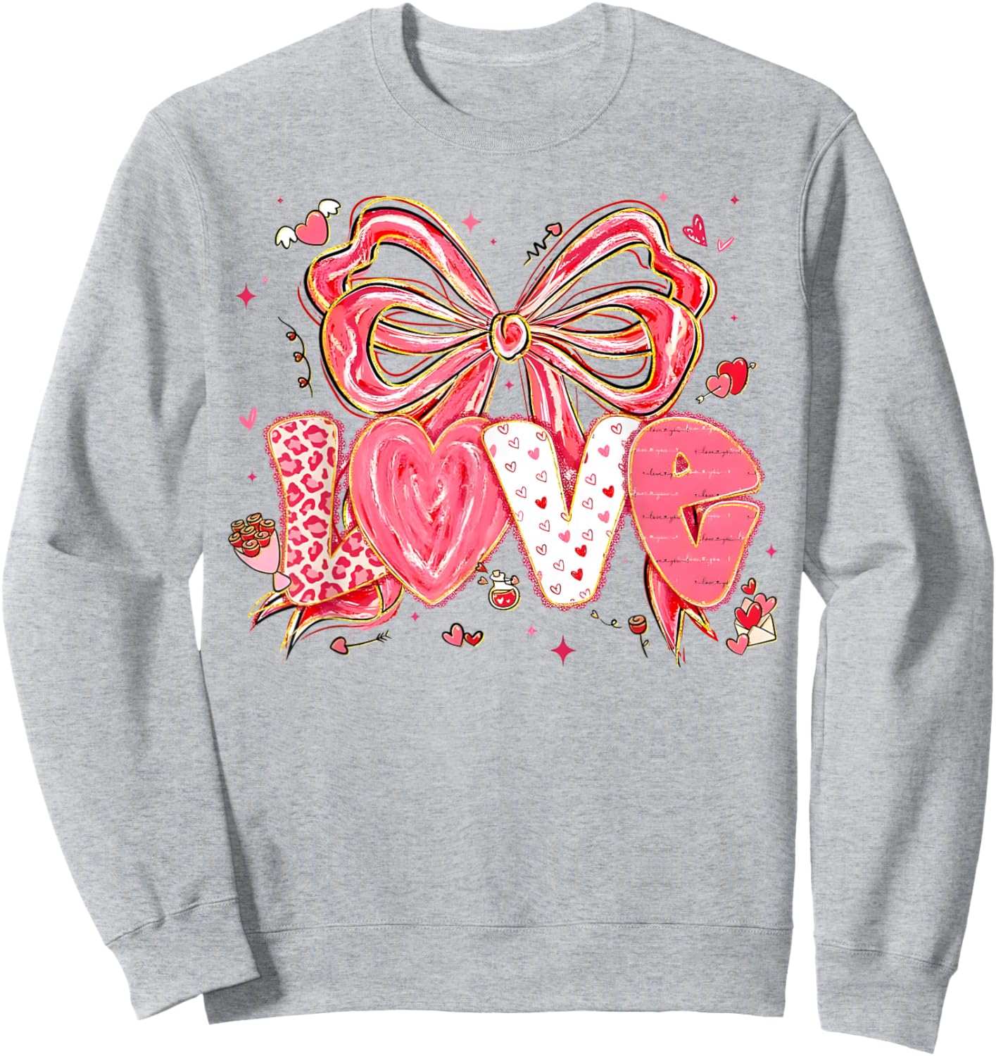 Coquette Bow Hearts Love Valentine XOXO Be Mine Cute Girly Sweatshirt - Sweatshirt | Ash