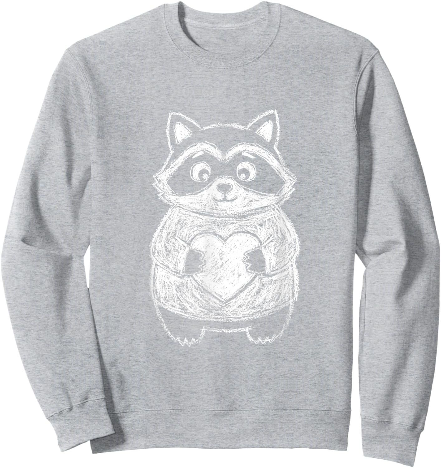 Ugly Racoon Sketch w Heart Cute Kids Valentines Days Sweatshirt - Sweatshirt | Ash