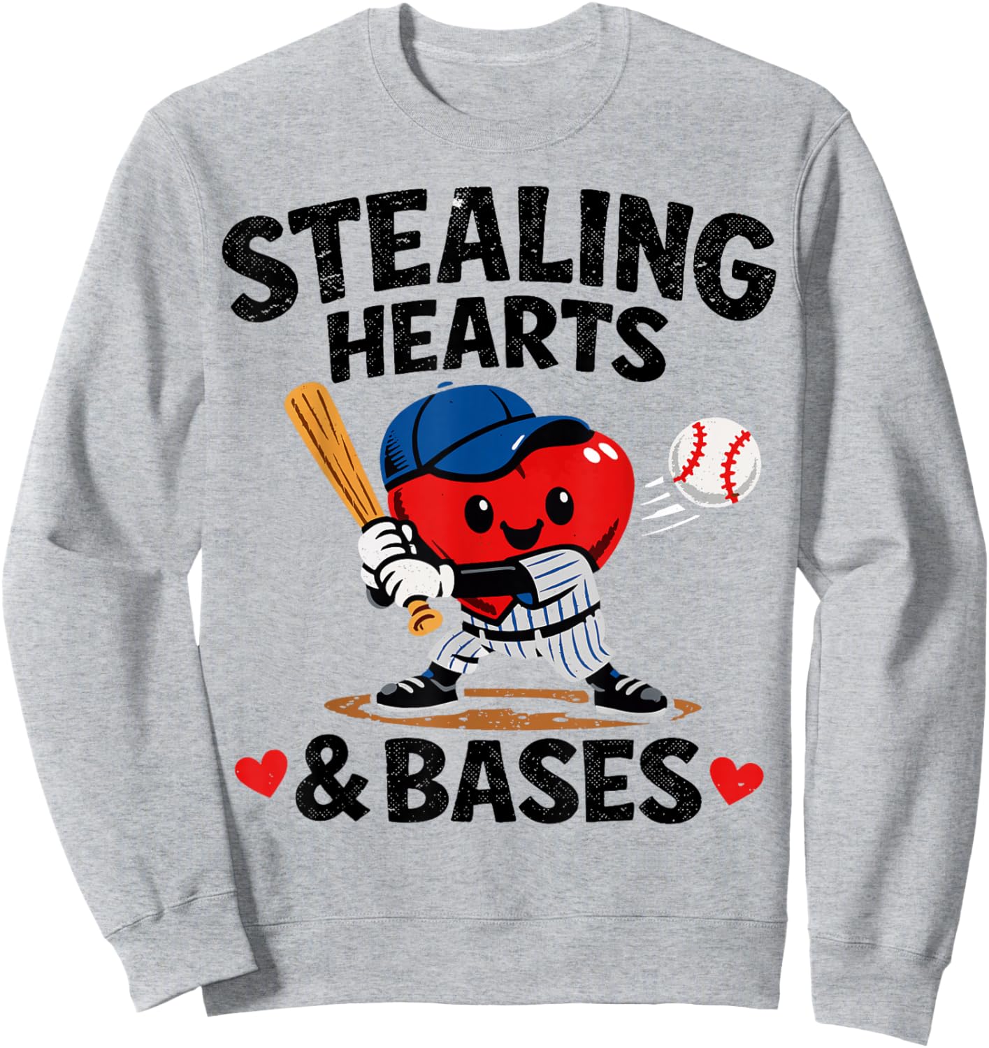 Stealing Hearts & Bases Valentine’s Day Baseball Love Sweatshirt - Sweatshirt | Ash