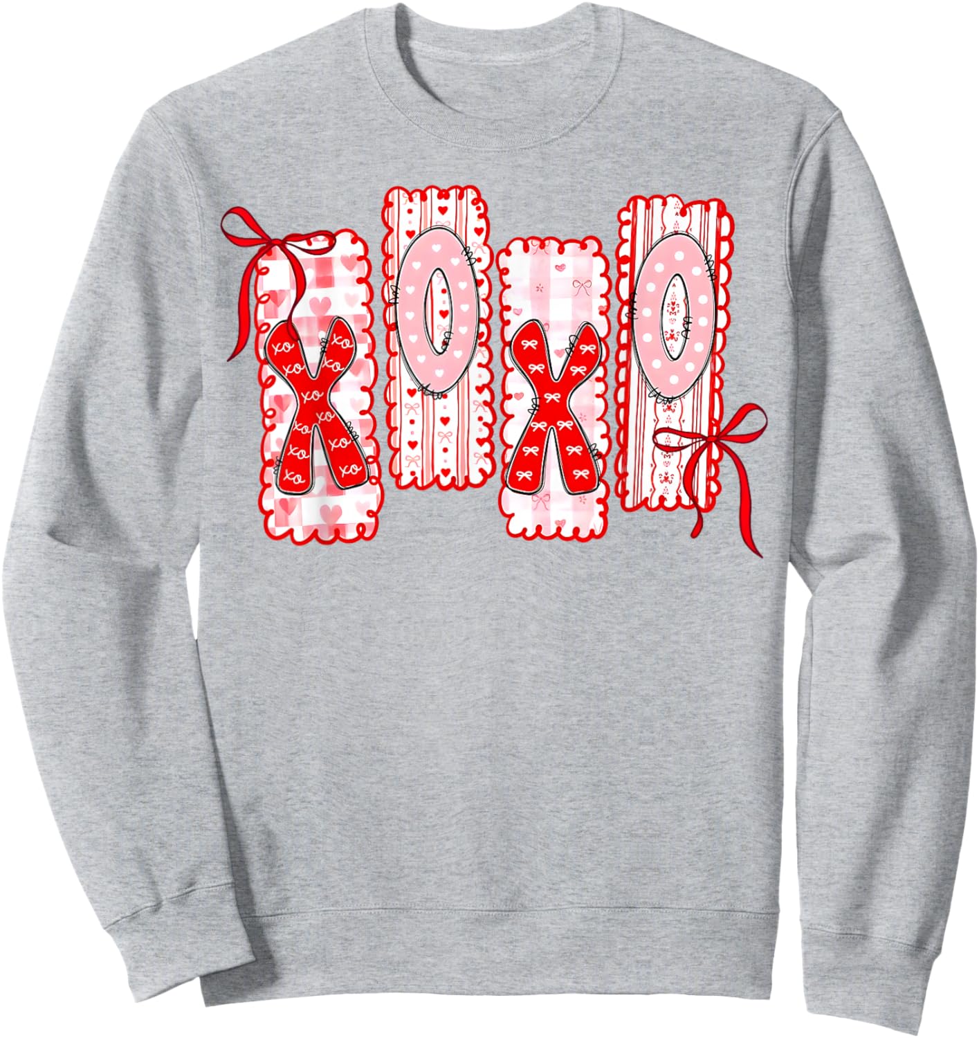 Coquette Valentine XOXO Funny Valentine Red Bow Hearts Lover Sweatshirt - Sweatshirt | Ash
