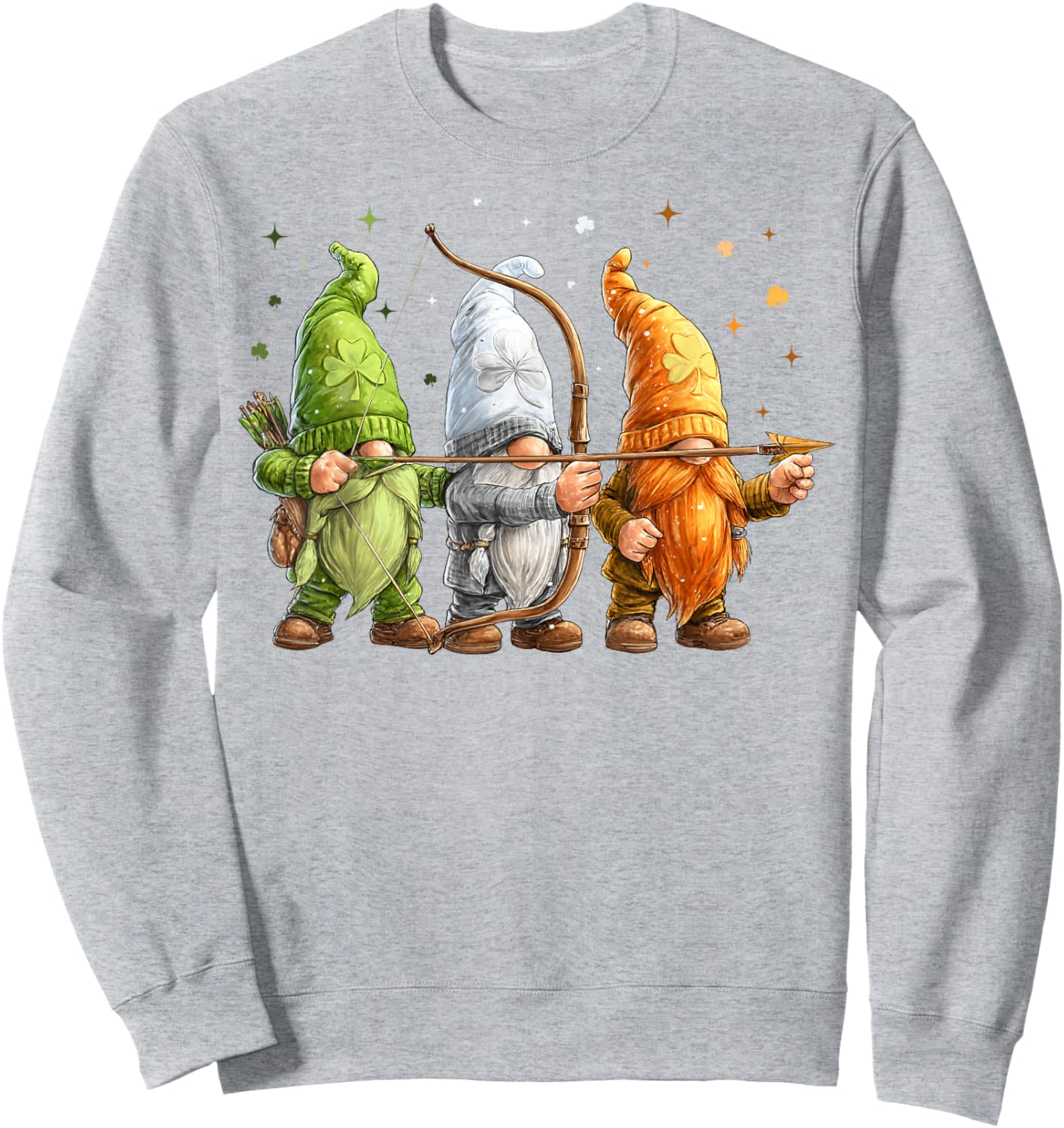 Archery Archer Gnome Shamrock St. Patricks Day Pattys Day Sweatshirt - Sweatshirt | Ash