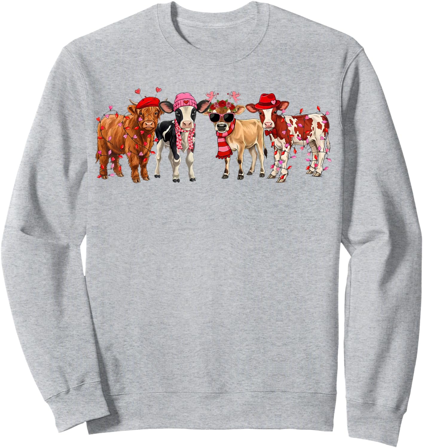 Western Heifer Valentine Cupid Cow with Hearts Women Girls Sweatshirt - Sweatshirt | Ash
