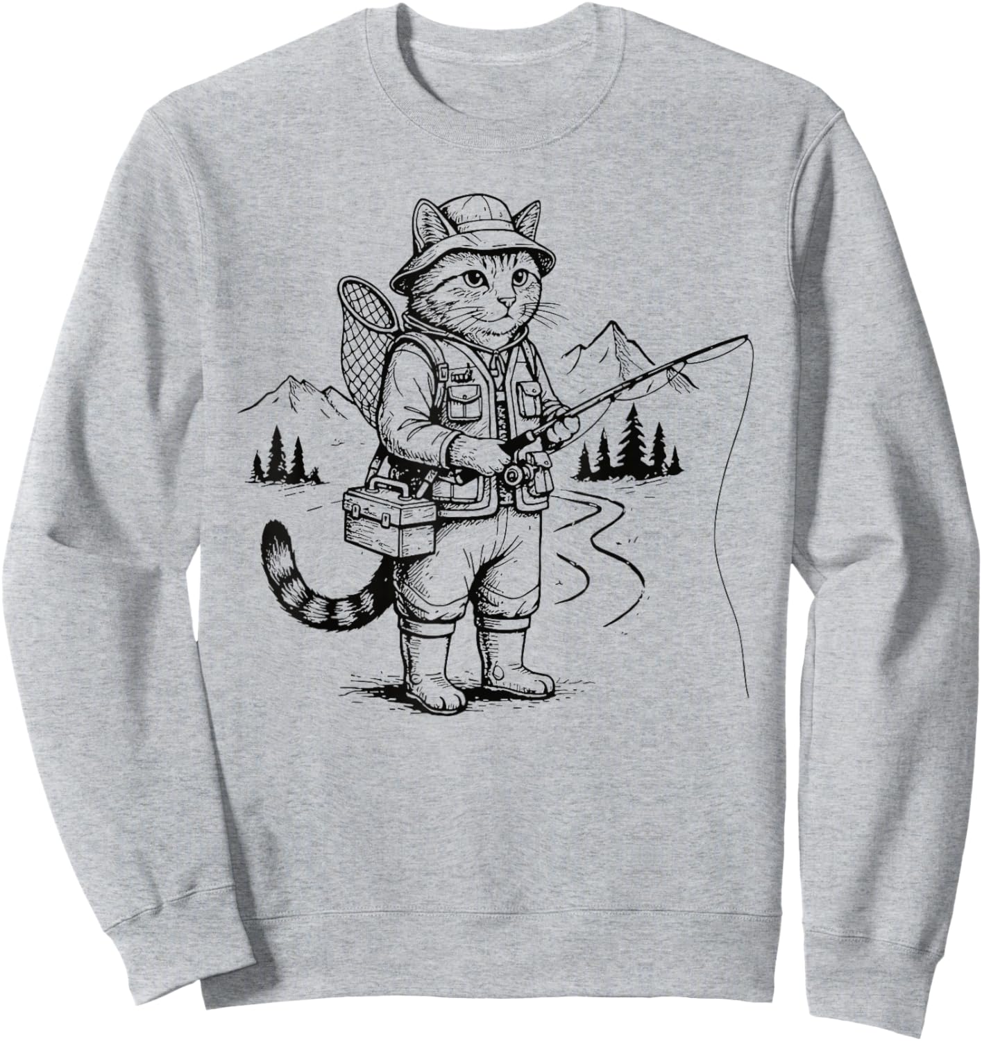 Fish Cat Fisherman Sweatshirt - Sweatshirt | Ash