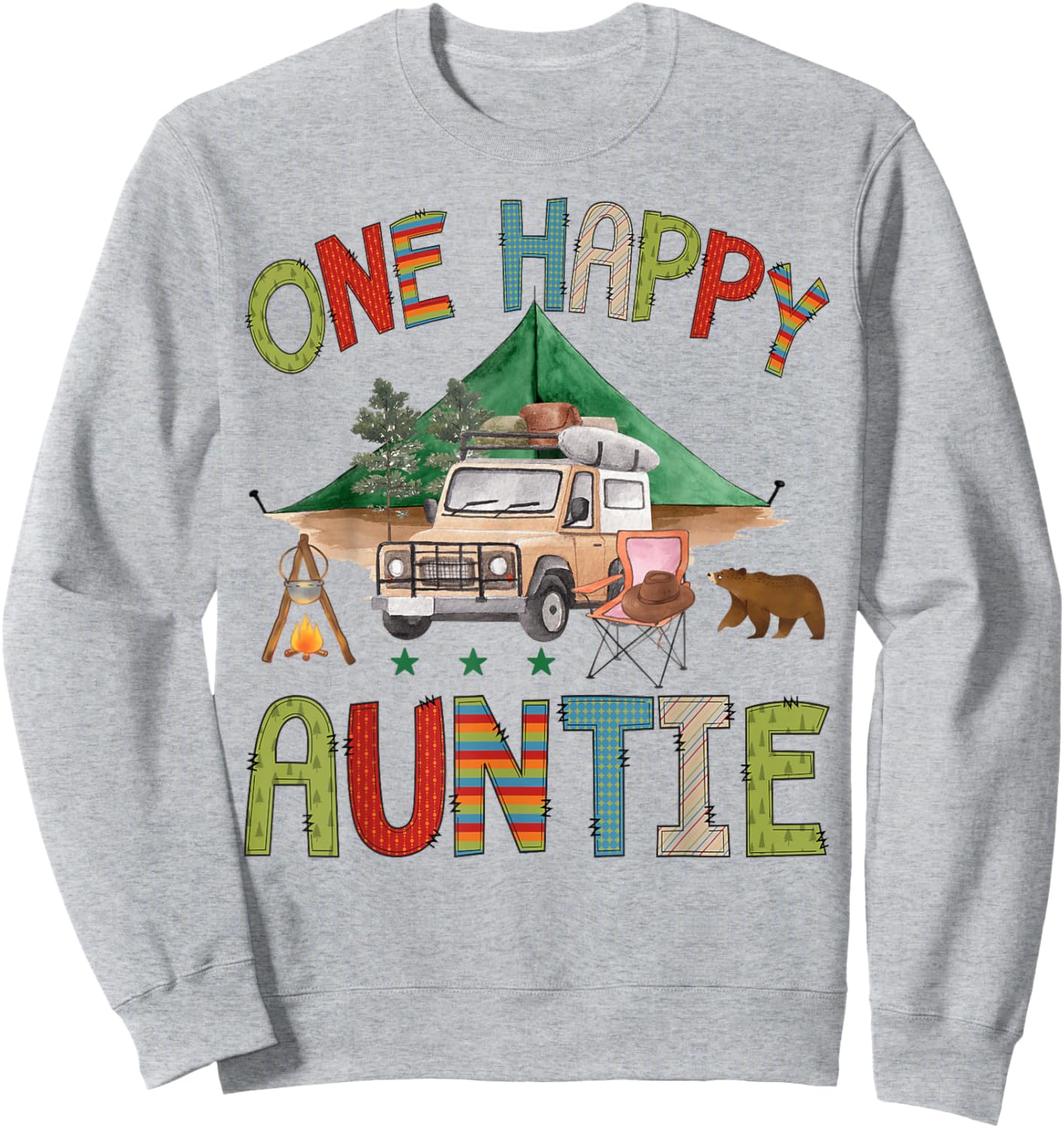 One Happy Auntie Camper 1st Birthday Boy Camping Bear Sweatshirt - Sweatshirt | Ash