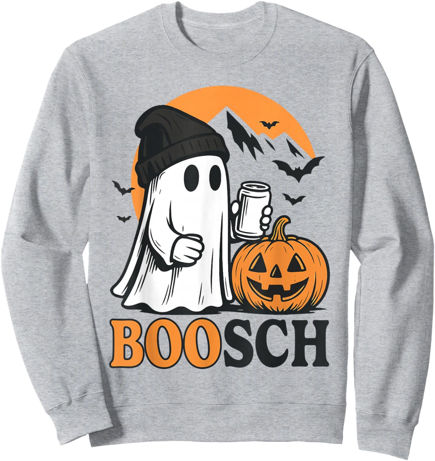 Boosch Ghost Beer Drinking Pumpkin Halloween Party Night Sweatshirt - Sweatshirt | Ash