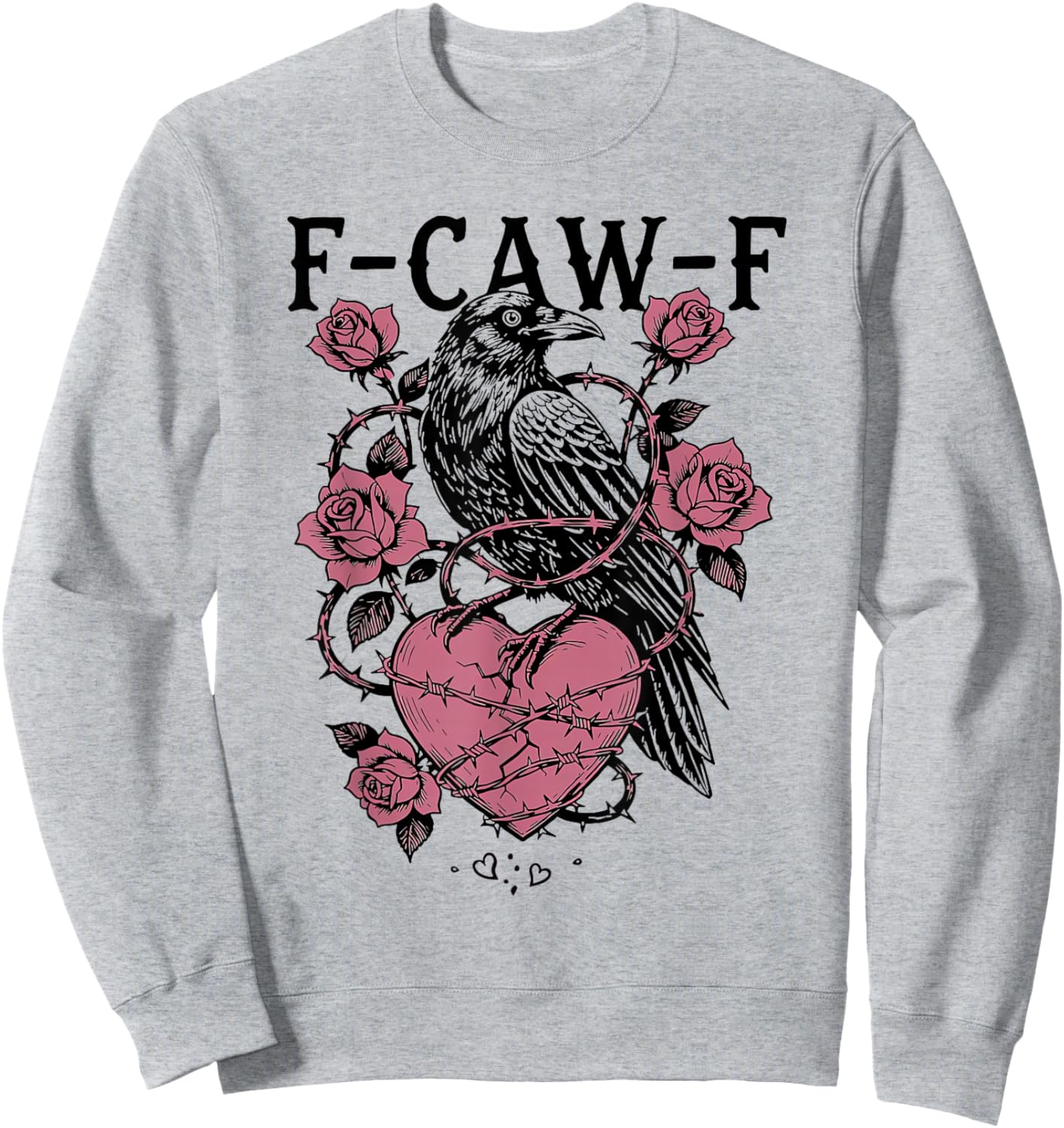 F-Caw-F Gothic Crow Valentine Heart Rose Sweatshirt - Sweatshirt | Ash