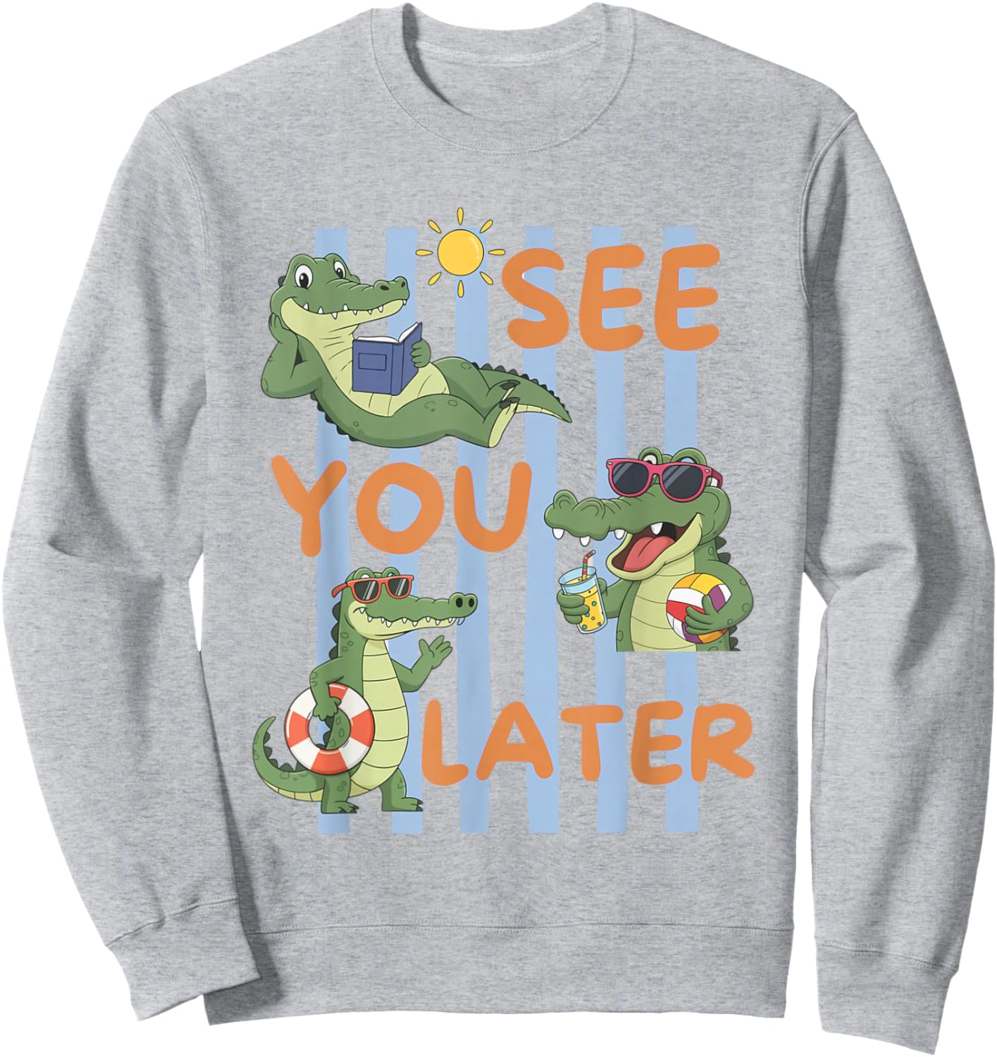 Women Striped See You Later Alligator End of Year Teacher Sweatshirt - Sweatshirt | Ash