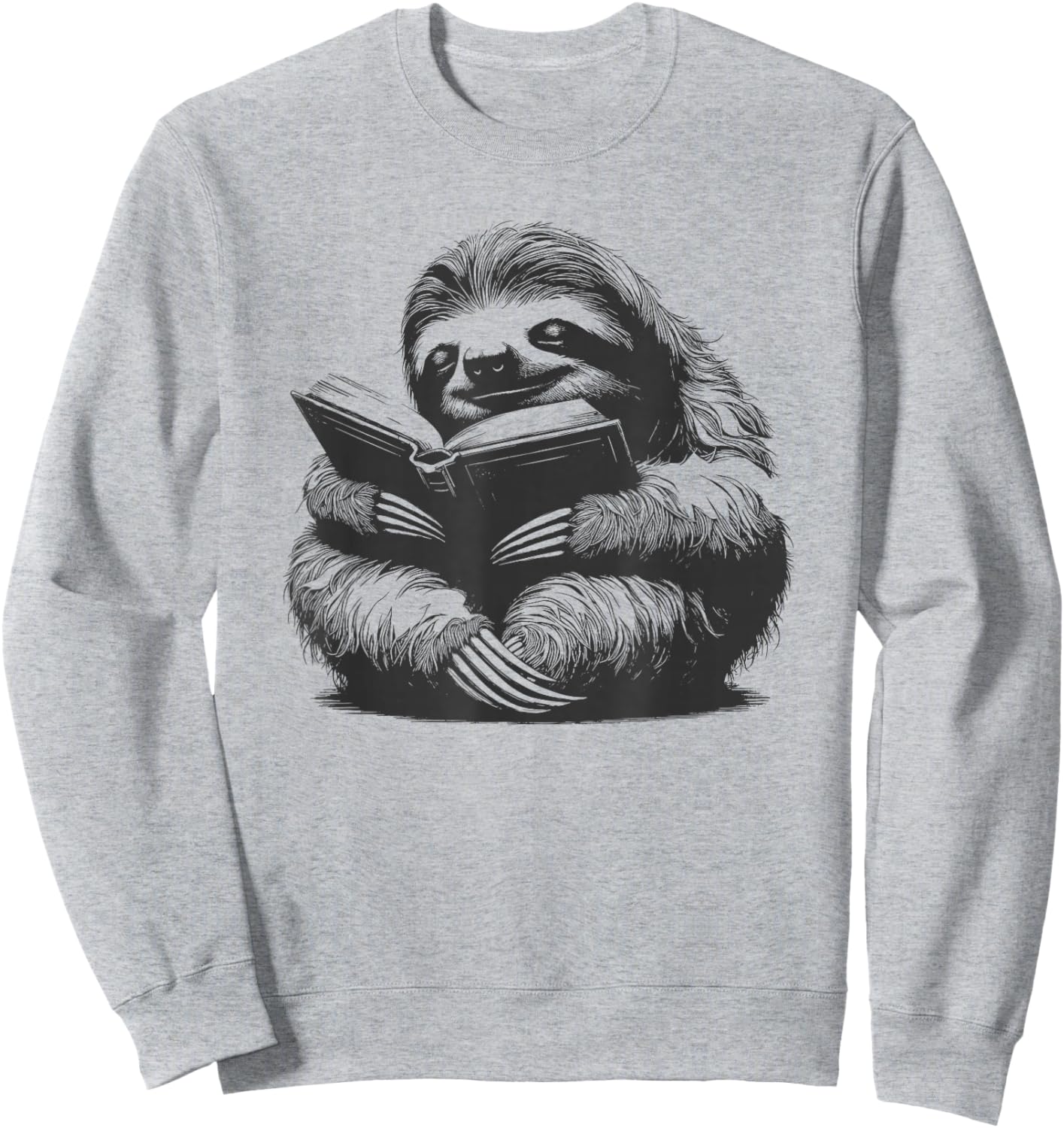 Sleepy Sloth Reading Book Cute Vintage Animal Graphic Sweatshirt - Sweatshirt | Ash