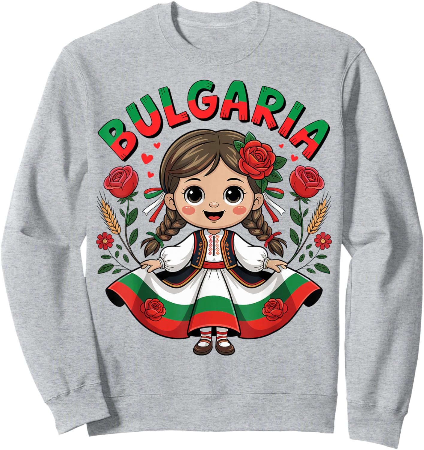Cute Bulgarian Girl in Traditional Folk Dress for Kids Sweatshirt - Sweatshirt | Ash