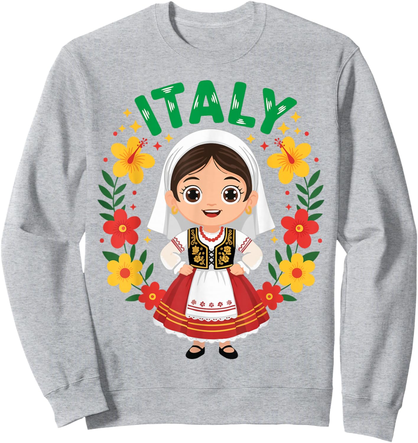 Italy Italian Girl Traditional Dress Outfit Heritage Flowers Sweatshirt - Sweatshirt | Ash
