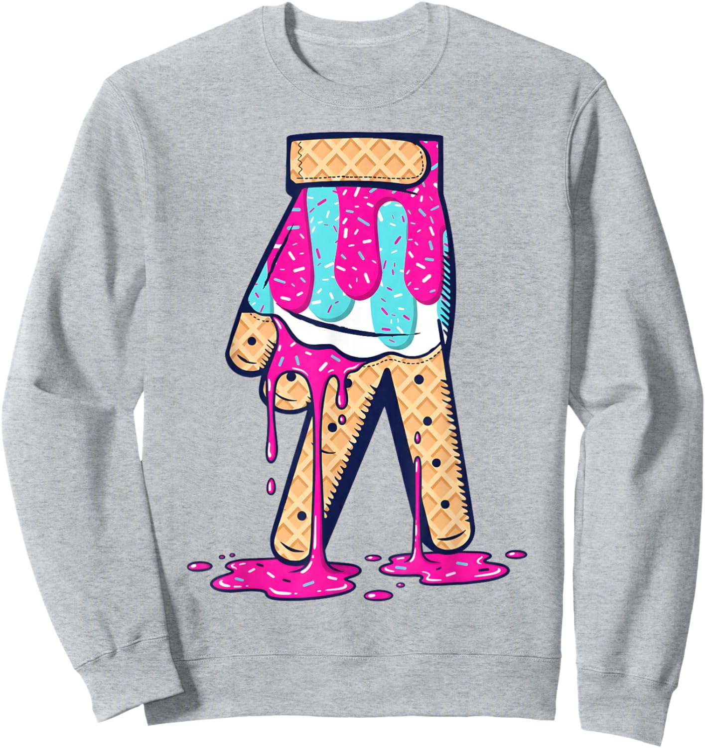 Baseball Ice Cream Drip Boys Glove Sprinkles Baseball Lover Sweatshirt - Sweatshirt | Ash