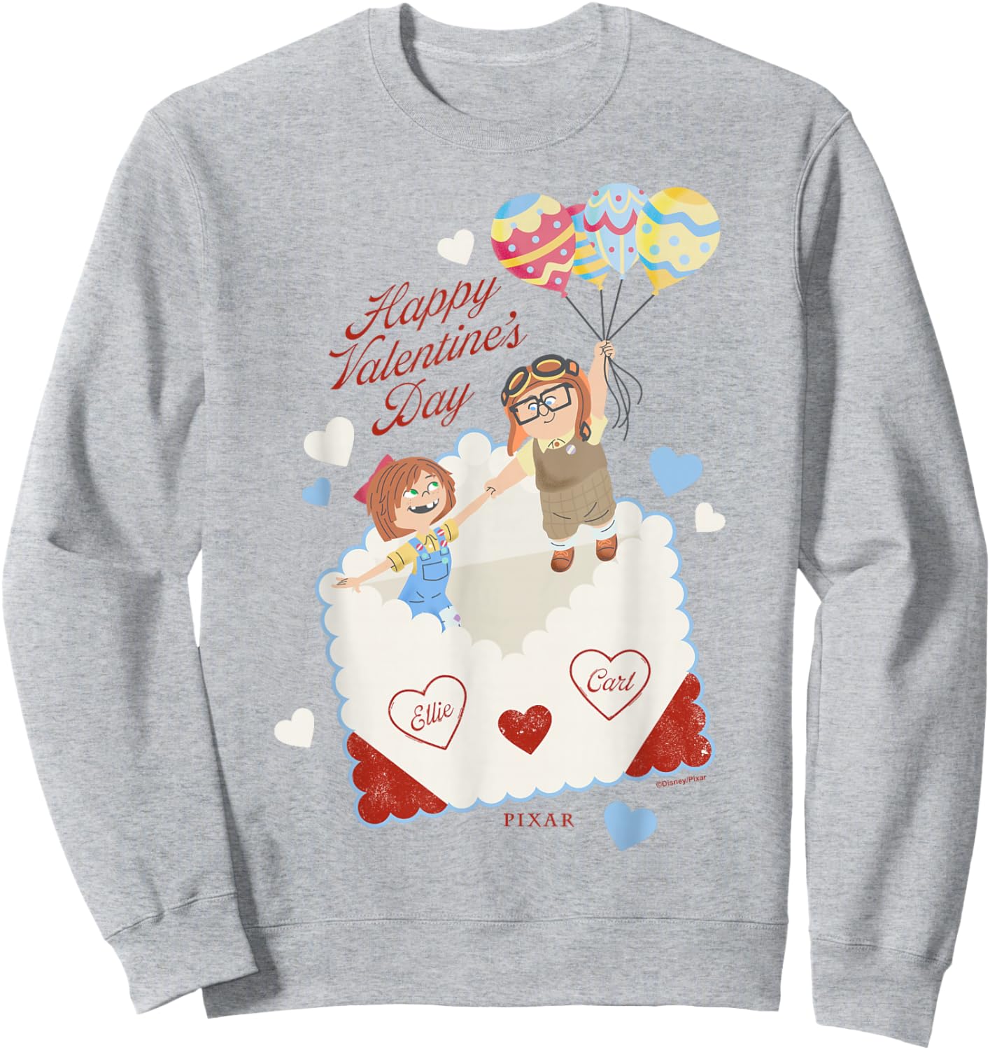 Disney Pixar Up Carl and Ellie Valentines Balloons Sweatshirt - Sweatshirt | Ash