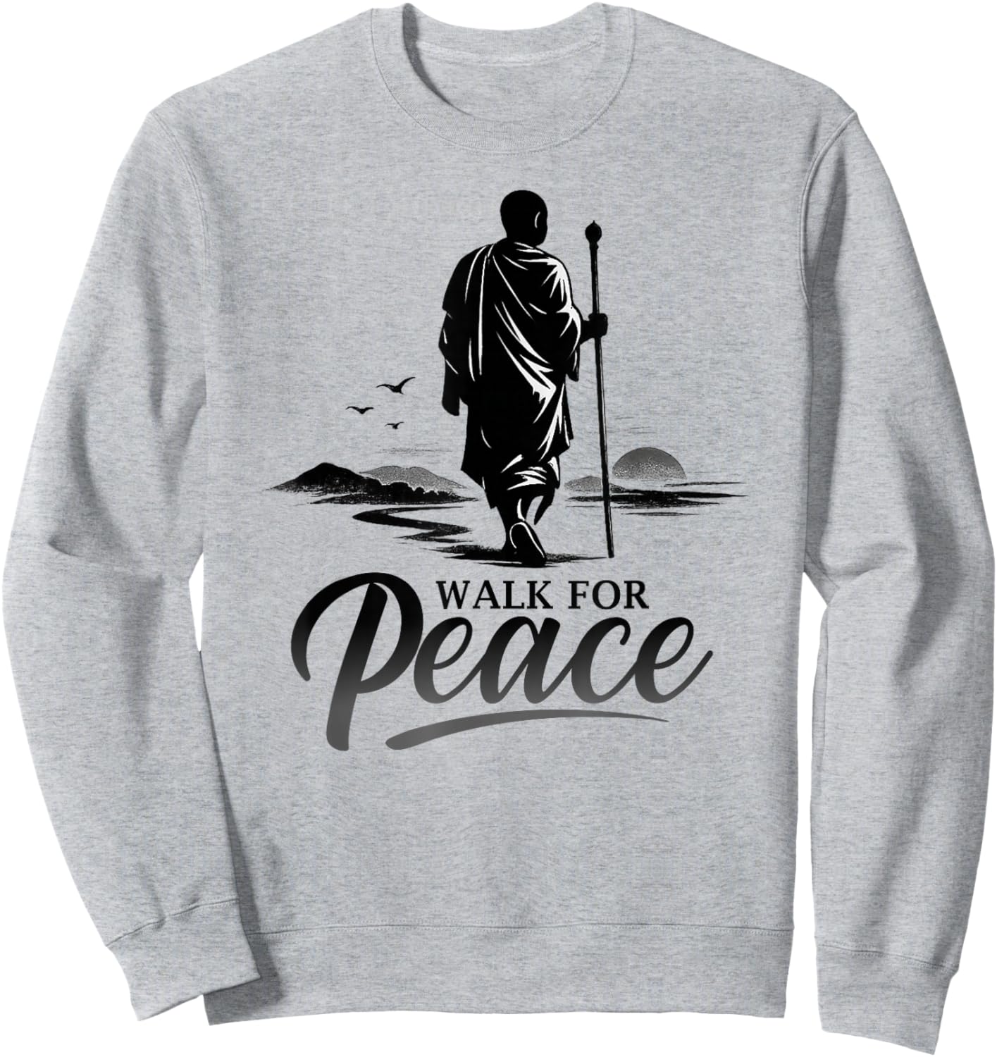 Retro Walk for Peace Monks with Aloka Dog Minimalist Zen Art Sweatshirt - Sweatshirt | Ash