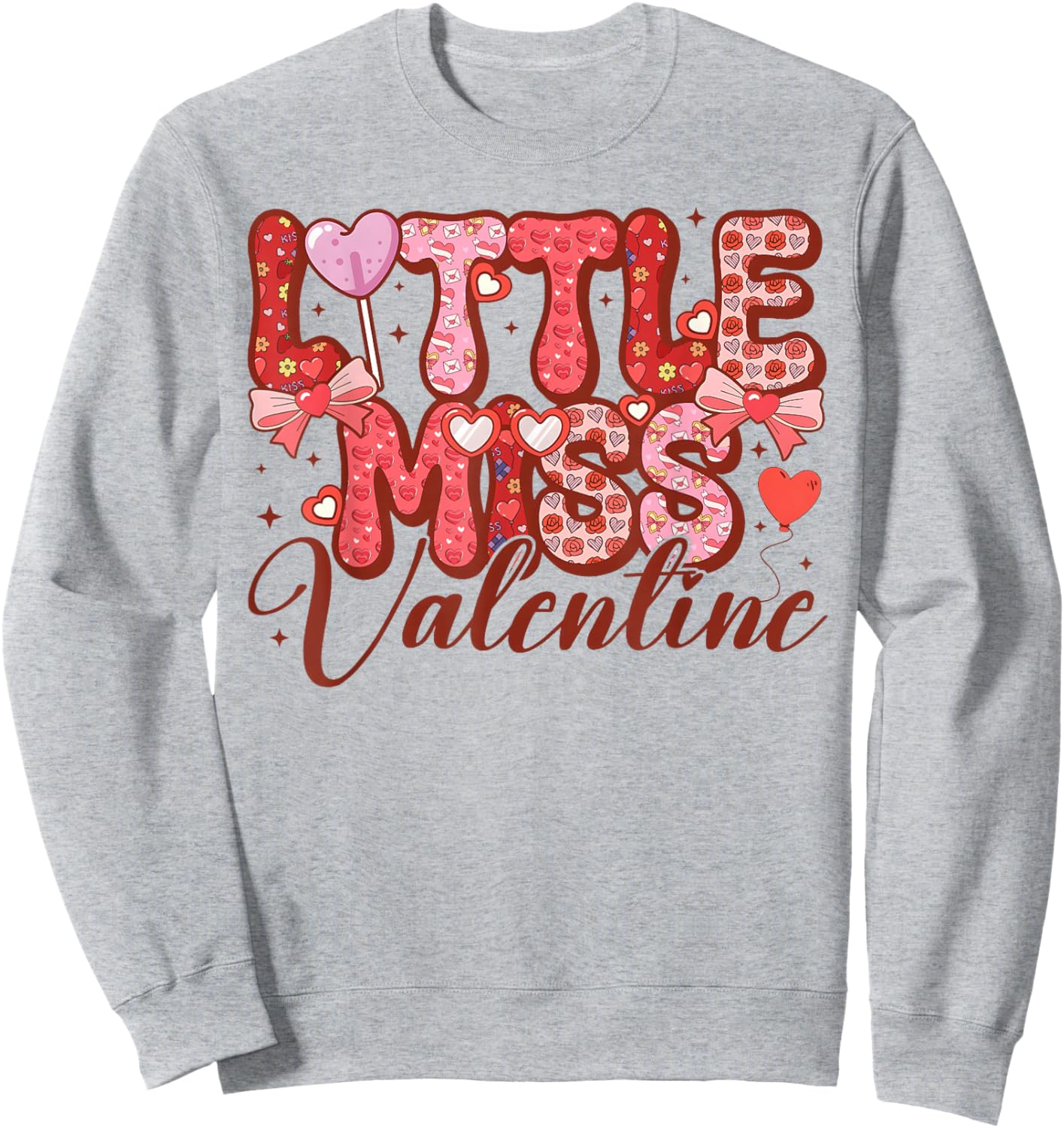 Little Miss Valentine Cute Heart Girls Women Kids Sweatshirt - Sweatshirt | Ash