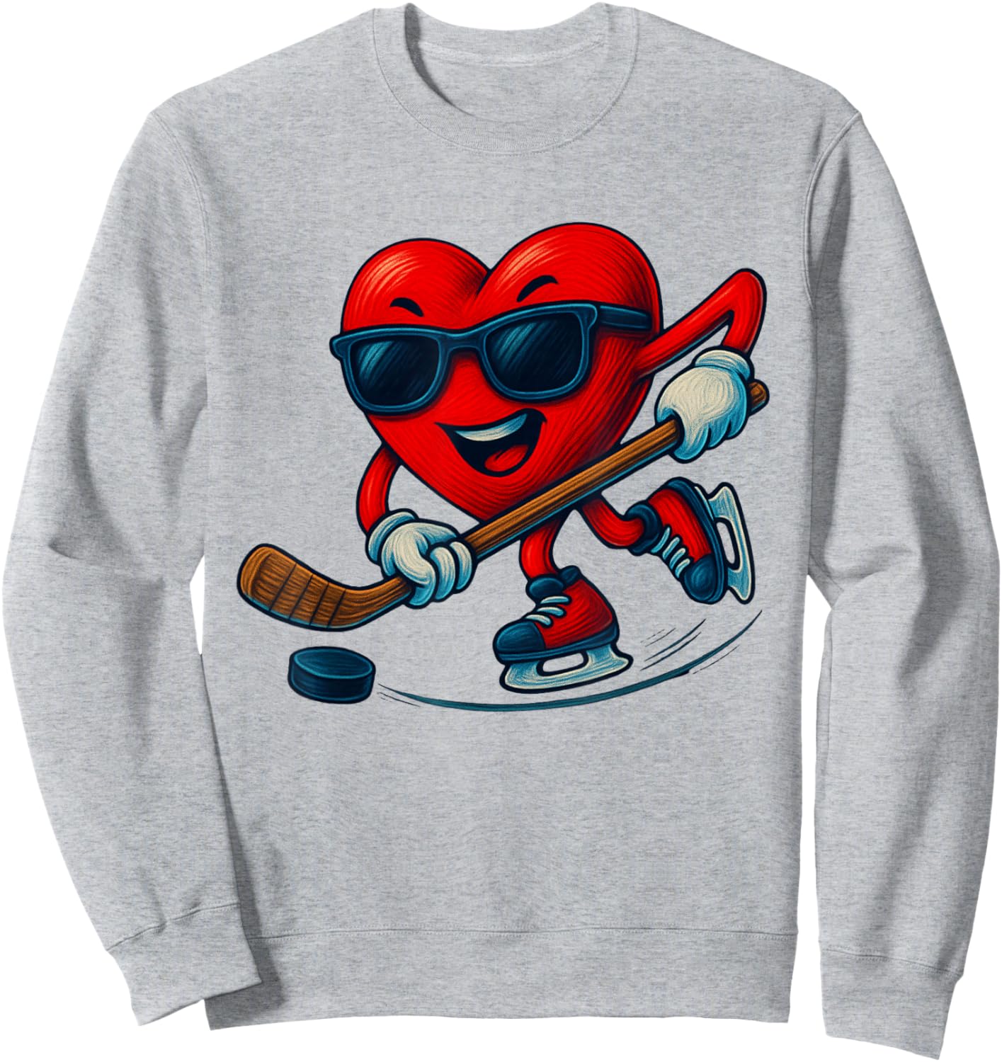 Valentines Day Ice Hockey Funny Red Heart Love Boys Kids Sweatshirt - Sweatshirt | Ash