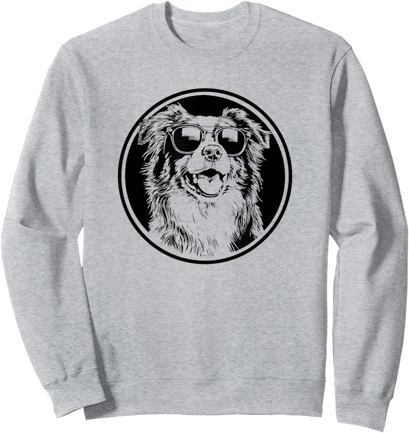 Round Black Logo Blue Merle Australian Shepherd Lover Sweatshirt - Sweatshirt | Ash