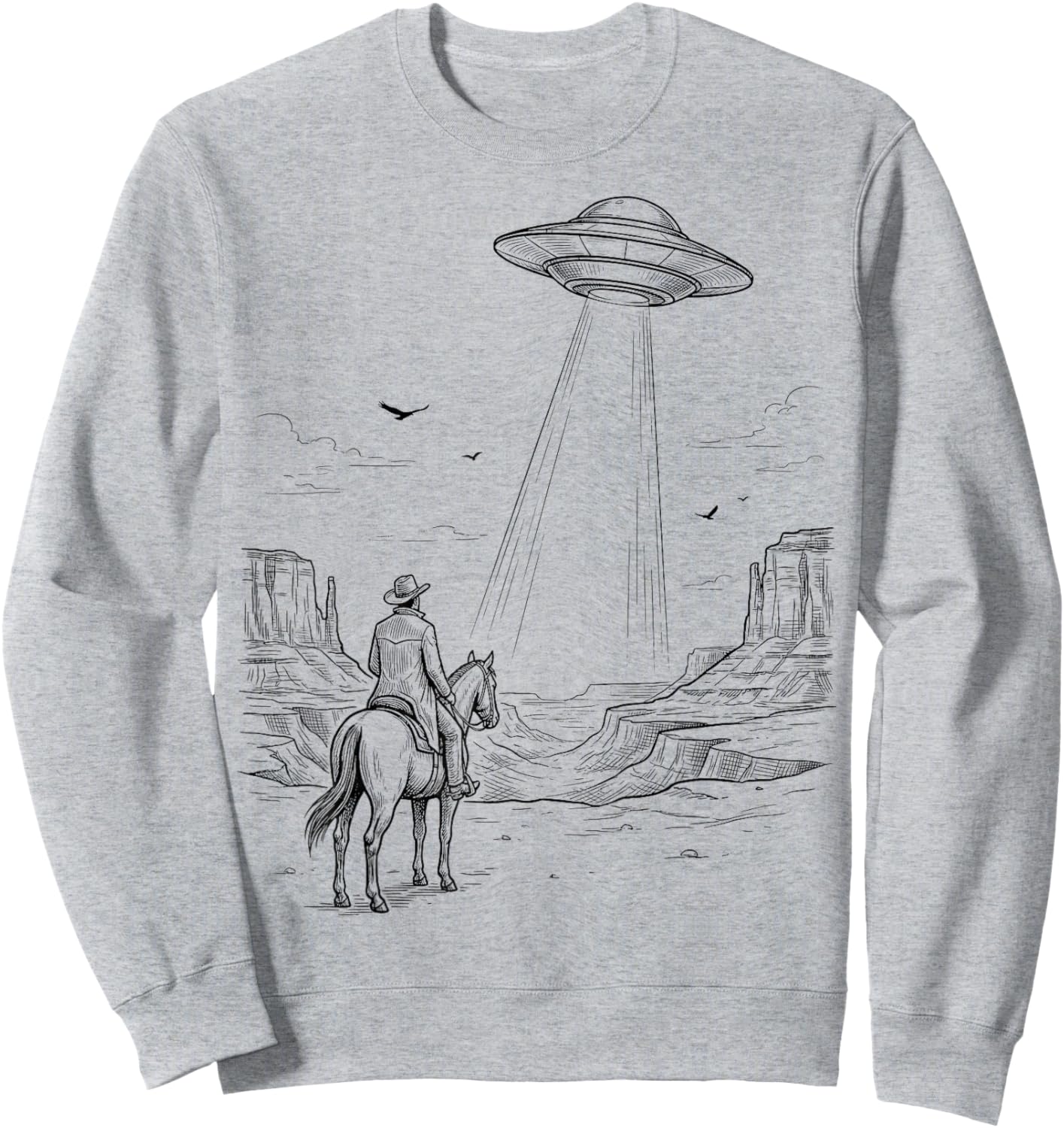 Vintage UFO Cowboy Western Desert Space Sweatshirt - Sweatshirt | Ash