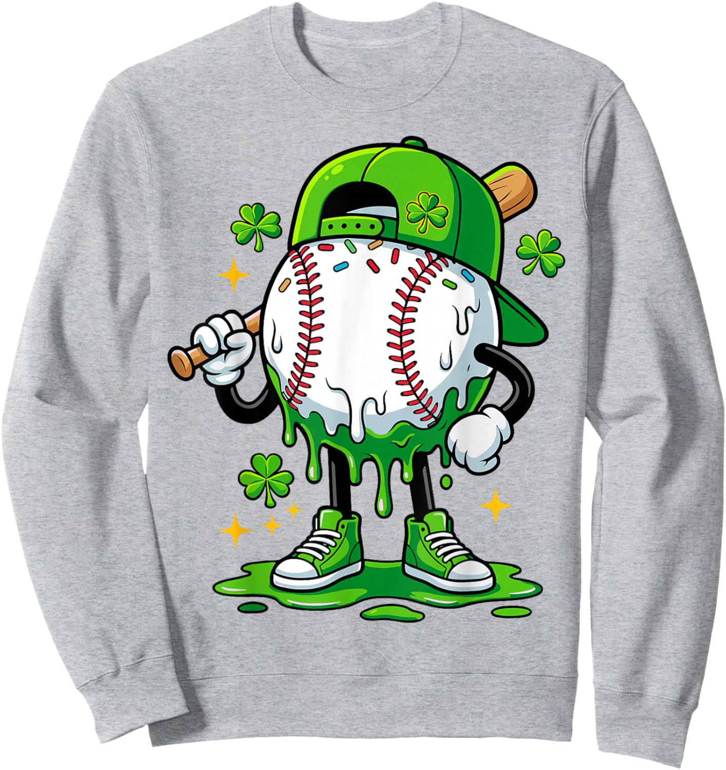 Baseball Drip Ice Cream Apparel Boy Youth St. Patrick’s Day Sweatshirt - Sweatshirt | Ash