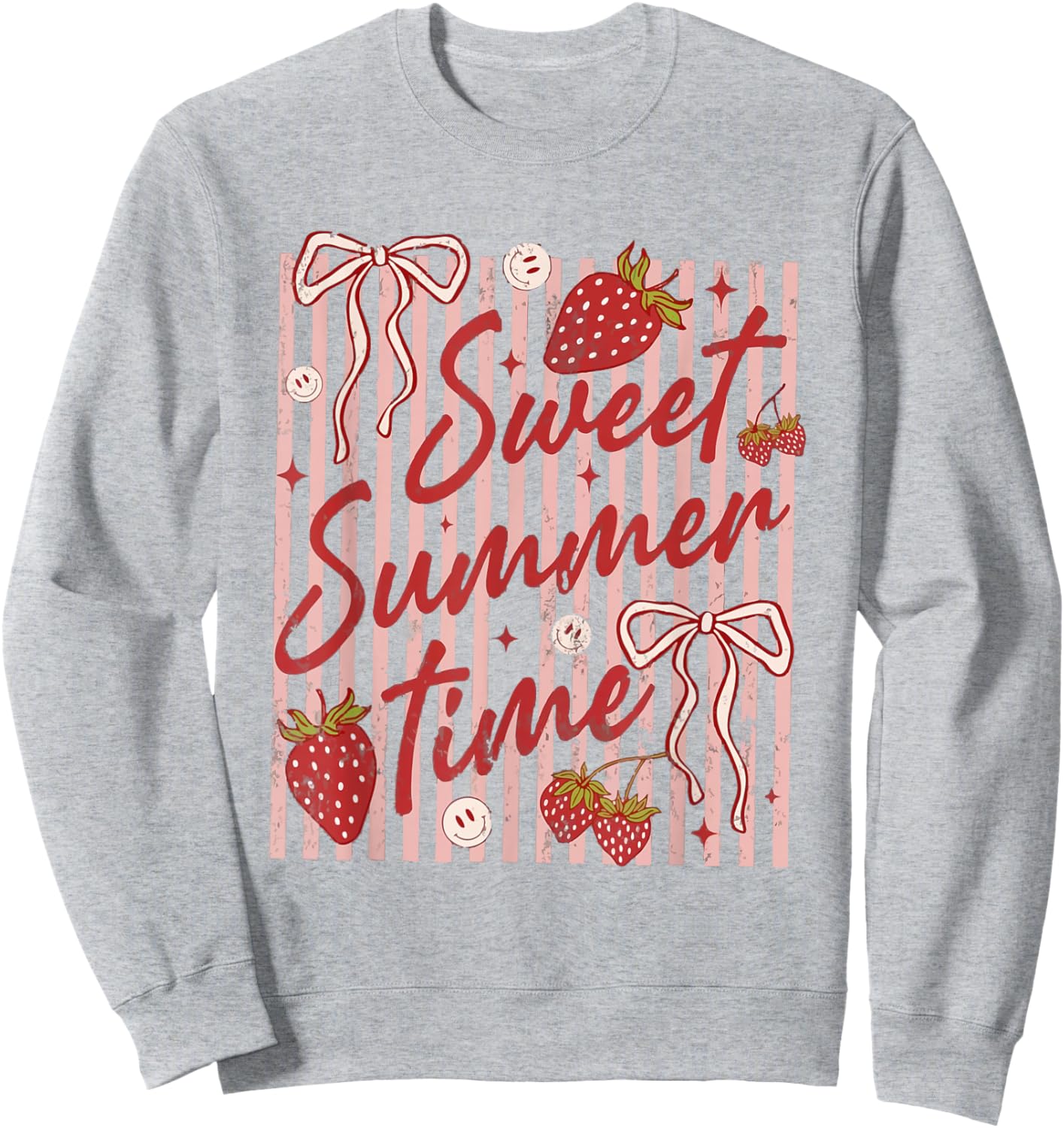 Retro Striped Sweet Summer Time Vacation Funny Strawberry Sweatshirt - Sweatshirt | Ash