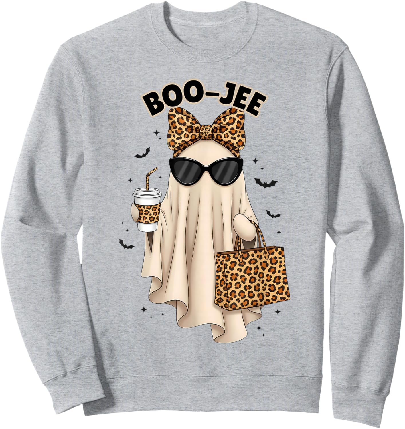 Boo JEE Boujee Ghost Halloween October Vibes Spooky Ghost Sweatshirt - Sweatshirt | Ash