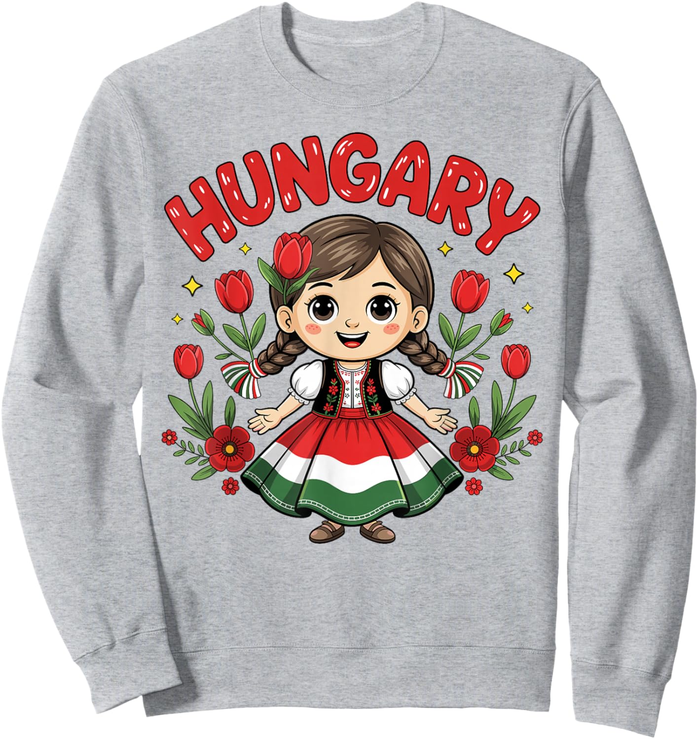 Cute Hungarian Girl in Traditional Red Dress for Kids Sweatshirt - Sweatshirt | Ash