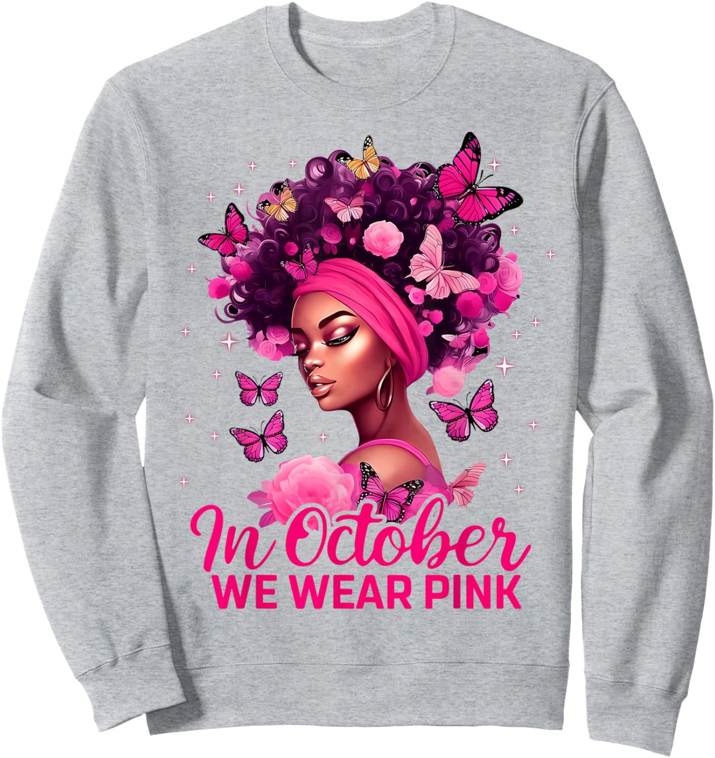 in October We Wear Pink Black Women Breast Cancer Awareness Sweatshirt - Sweatshirt | Ash