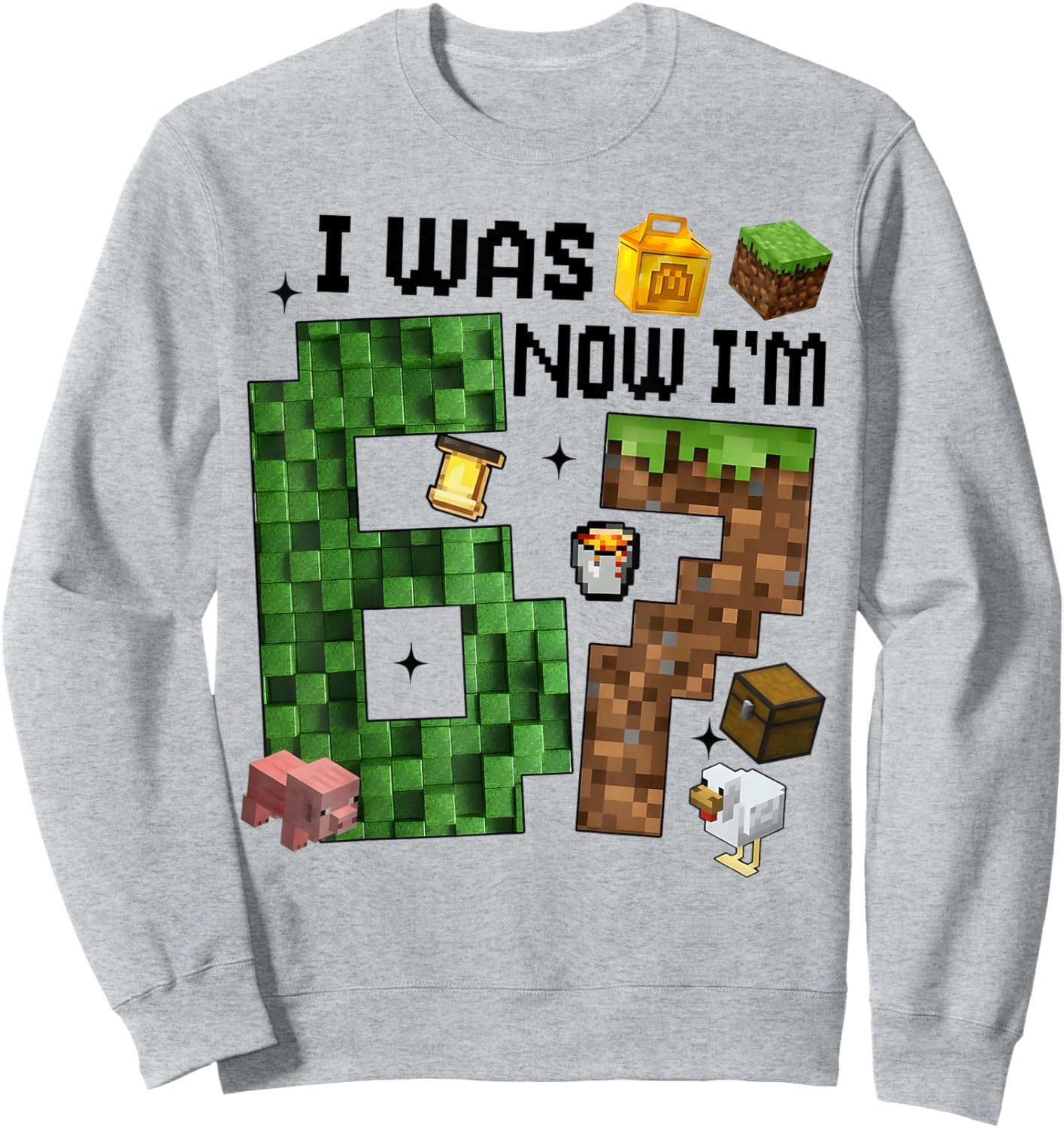 I was 6 Now I'm 7 Year Old Birthday Pixel Game Boys Kid 67 Sweatshirt - Sweatshirt | Ash